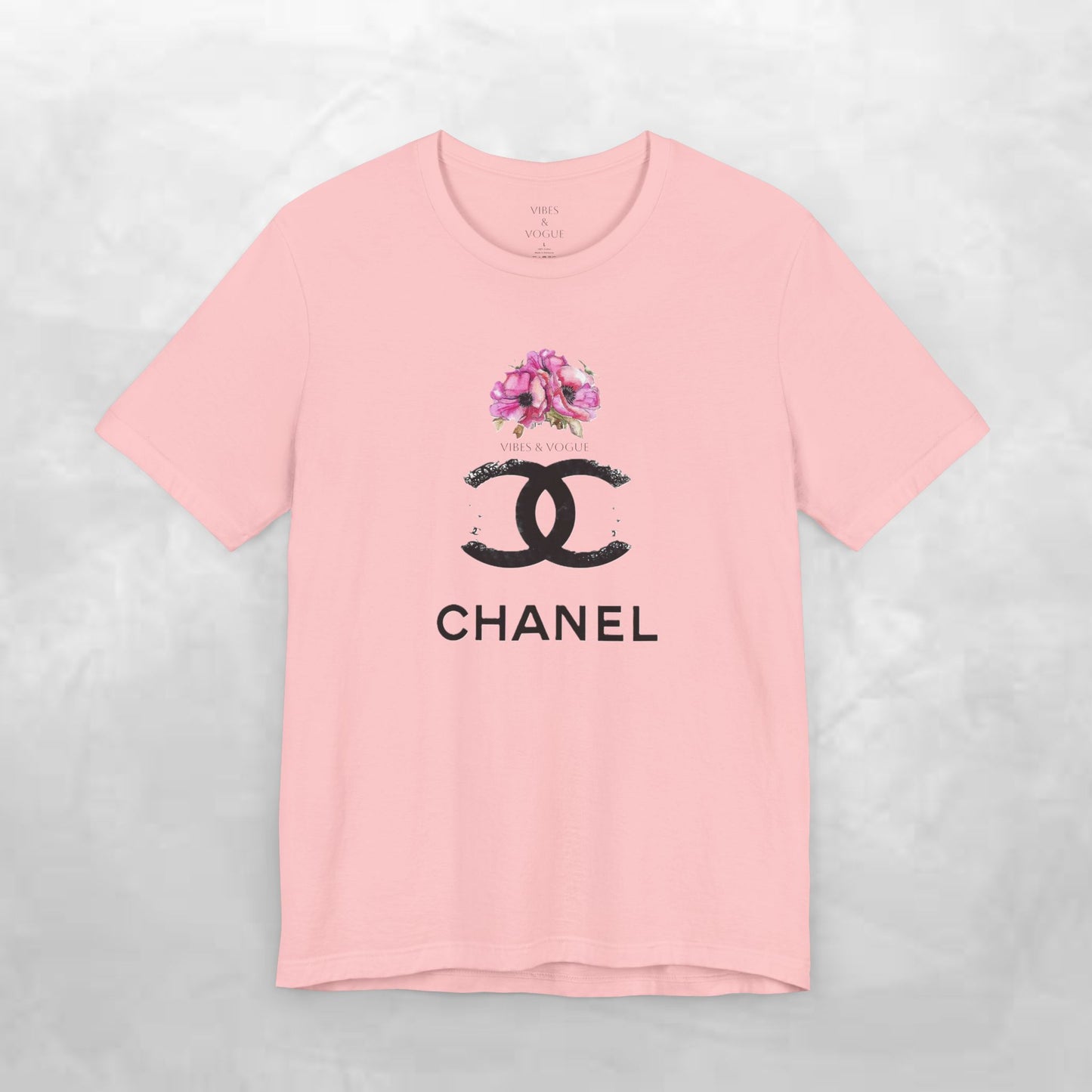 Chic Floral Logo Tee | Stylish Unisex Jersey Short Sleeve T-Shirt, Fashion Tee, Luxury Aesthetic, Gift for Her, Casual Wear, Trendy Apparel