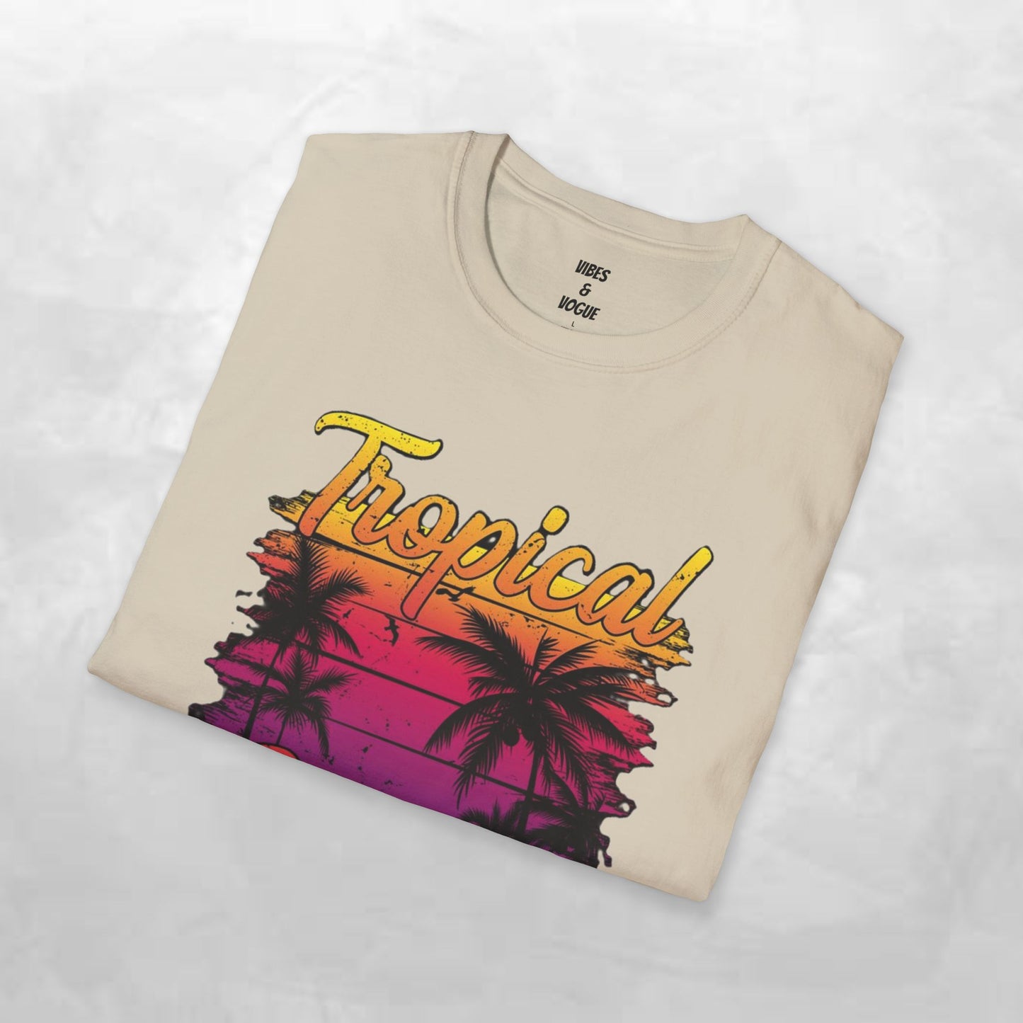 Tropical Sunset Unisex Softstyle T-Shirt – Perfect for Summer Vibes and Beach Lovers