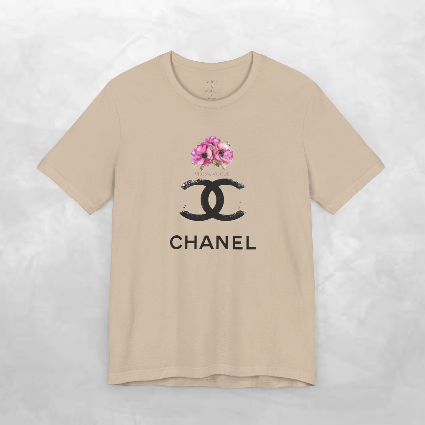 Chic Floral Logo Tee | Stylish Unisex Jersey Short Sleeve T-Shirt, Fashion Tee, Luxury Aesthetic, Gift for Her, Casual Wear, Trendy Apparel