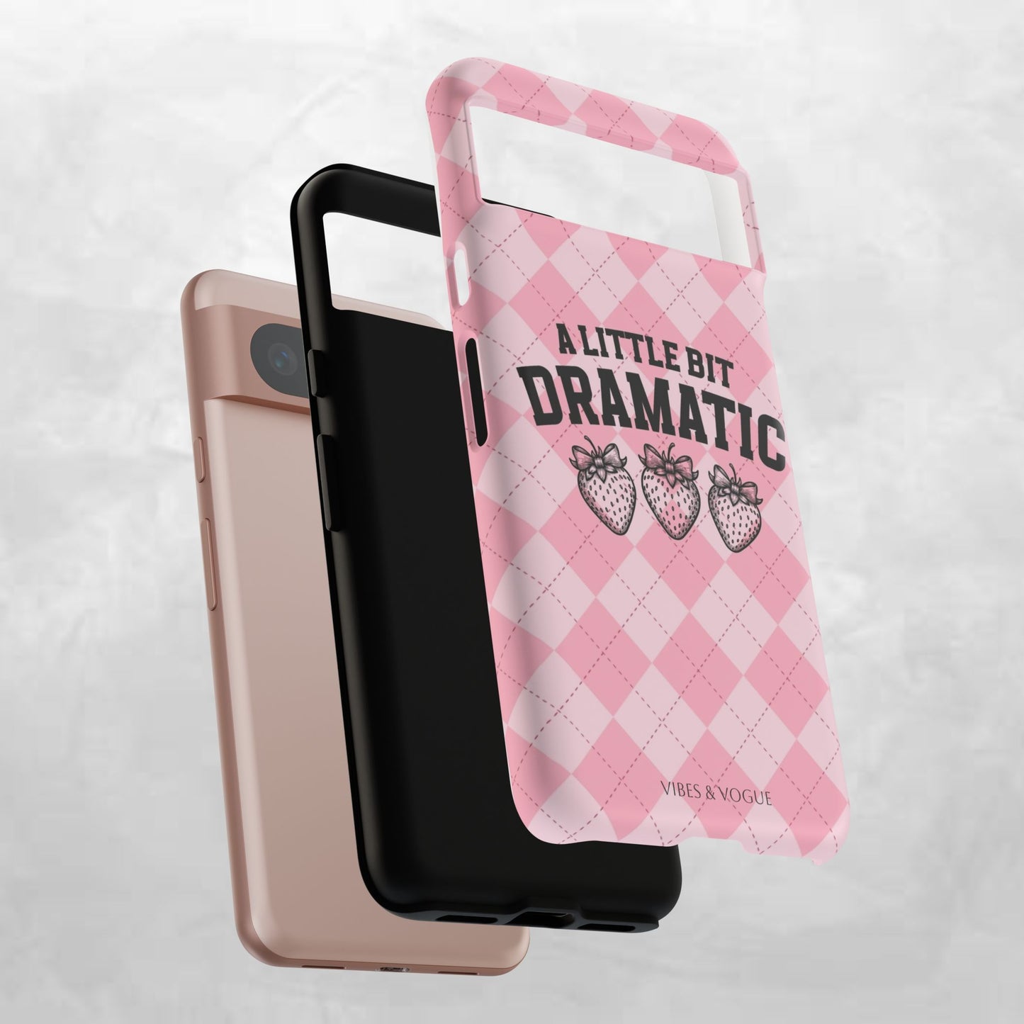 Dramatic Phone Case, Cute Phone Cover, Trendy Accessory, Gift for Her, Pink Strawberry Design