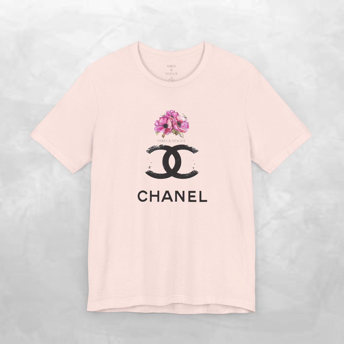 Chic Floral Logo Tee | Stylish Unisex Jersey Short Sleeve T-Shirt, Fashion Tee, Luxury Aesthetic, Gift for Her, Casual Wear, Trendy Apparel