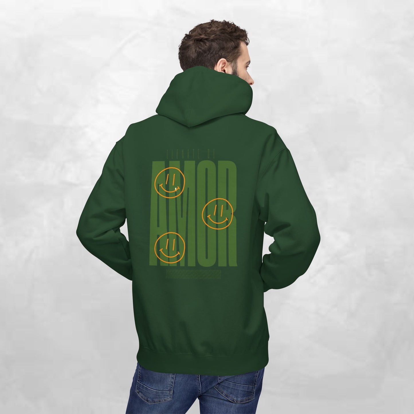 Amor Graphic Hoodie — Green Vintage Script Love Design