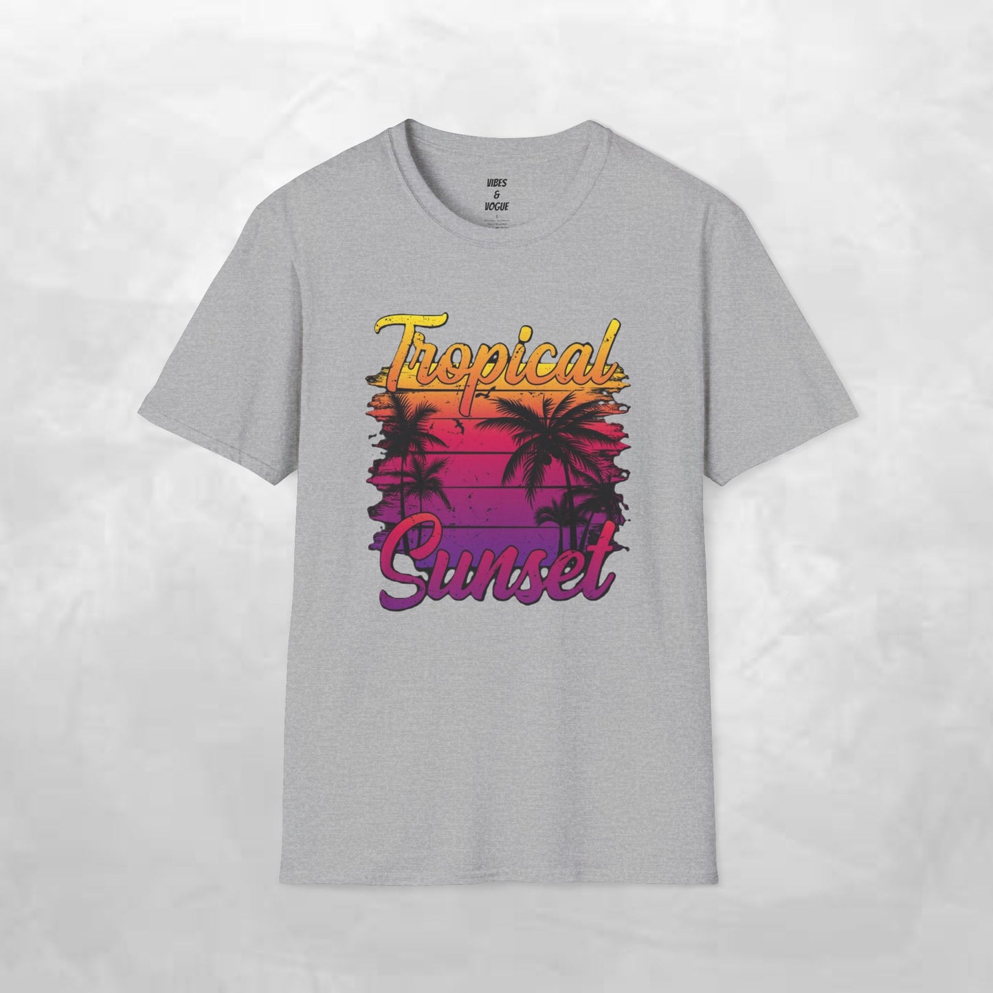 Tropical Sunset Unisex Softstyle T-Shirt – Perfect for Summer Vibes and Beach Lovers