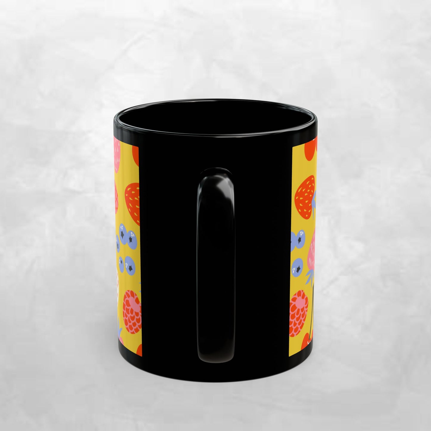 Colorful Fruit Pattern Mug - 11oz & 15oz Black Ceramic Coffee Cup
