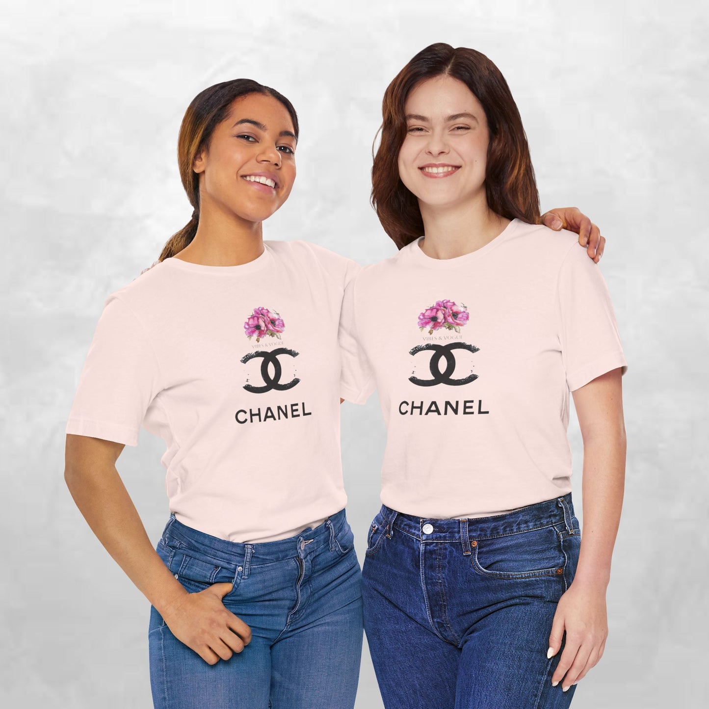 Chic Floral Logo Tee | Stylish Unisex Jersey Short Sleeve T-Shirt, Fashion Tee, Luxury Aesthetic, Gift for Her, Casual Wear, Trendy Apparel