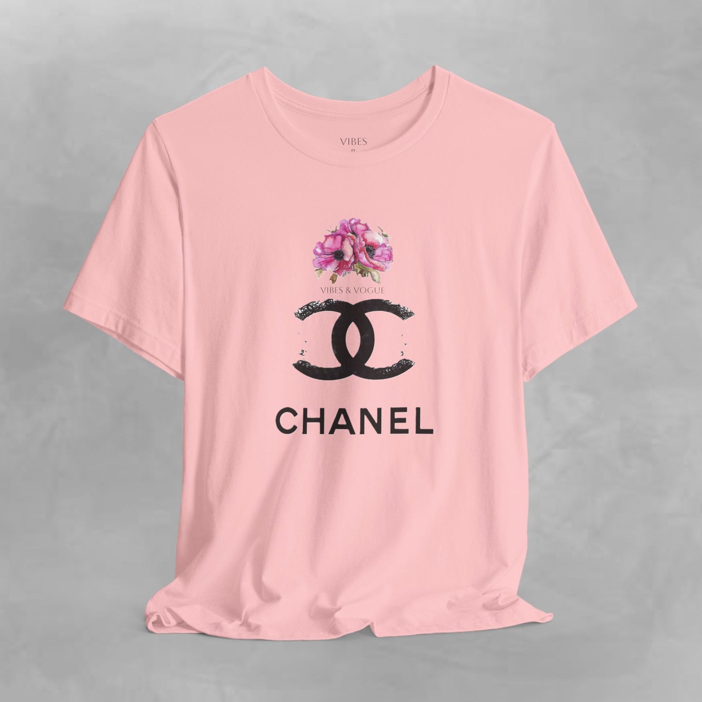 Chic Floral Logo Tee | Stylish Unisex Jersey Short Sleeve T-Shirt, Fashion Tee, Luxury Aesthetic, Gift for Her, Casual Wear, Trendy Apparel