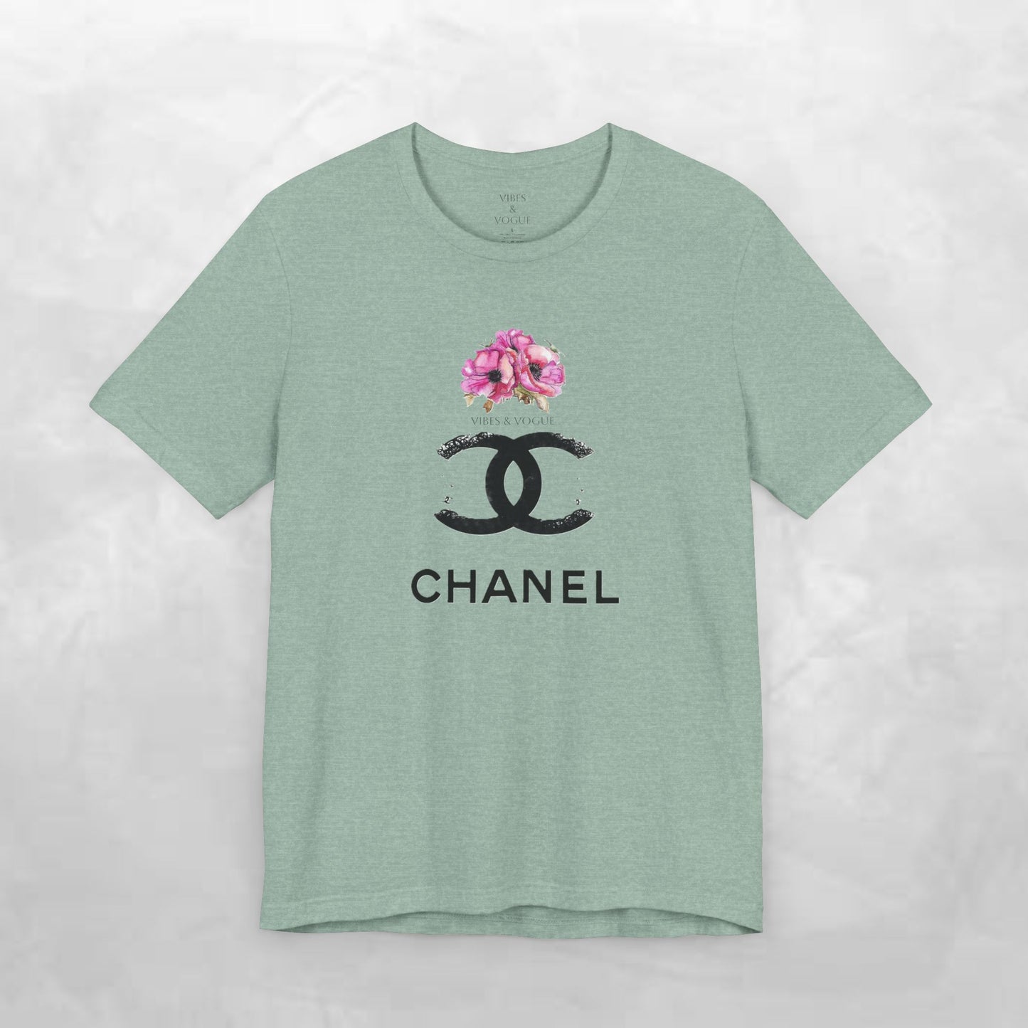 Chic Floral Logo Tee | Stylish Unisex Jersey Short Sleeve T-Shirt, Fashion Tee, Luxury Aesthetic, Gift for Her, Casual Wear, Trendy Apparel