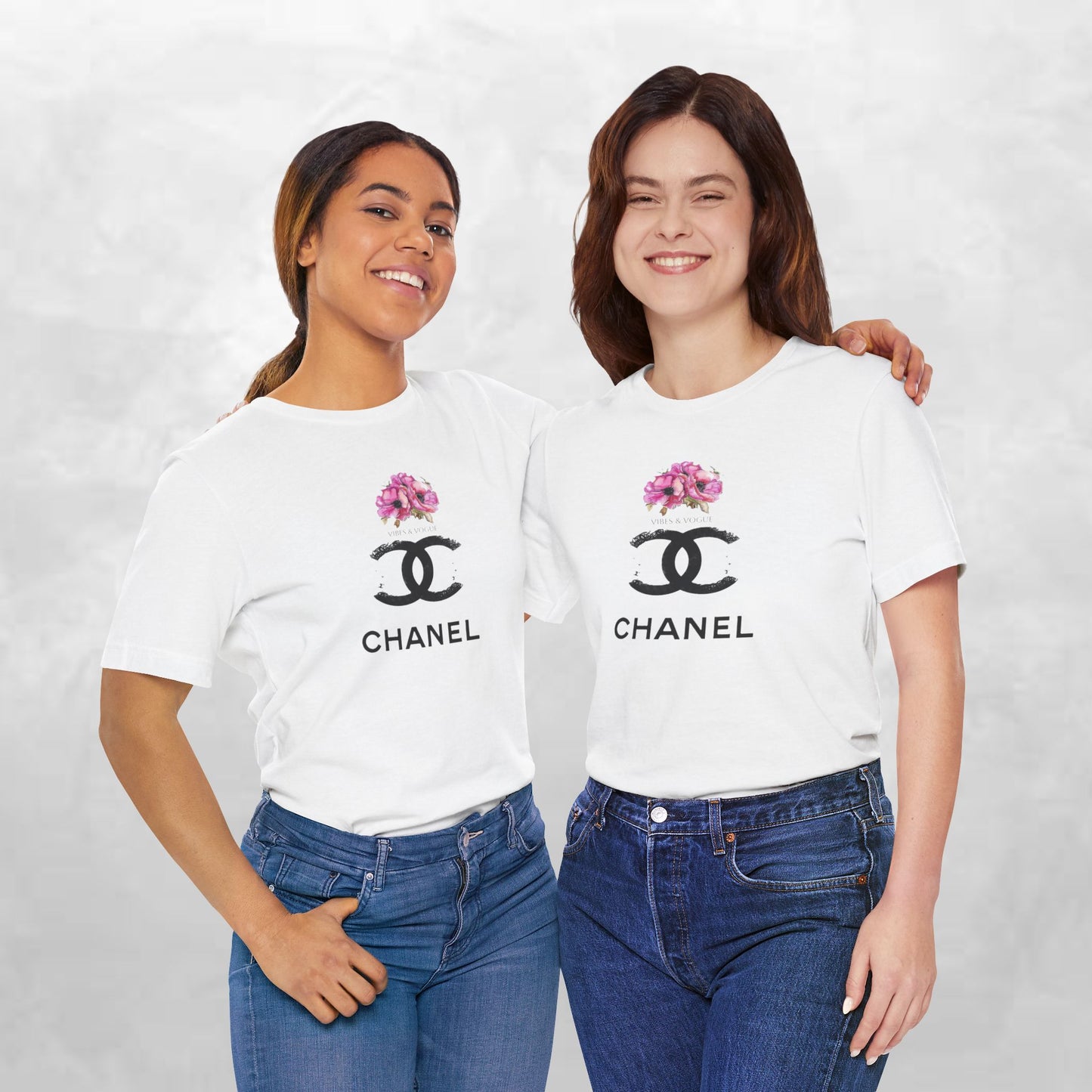Chic Floral Logo Tee | Stylish Unisex Jersey Short Sleeve T-Shirt, Fashion Tee, Luxury Aesthetic, Gift for Her, Casual Wear, Trendy Apparel