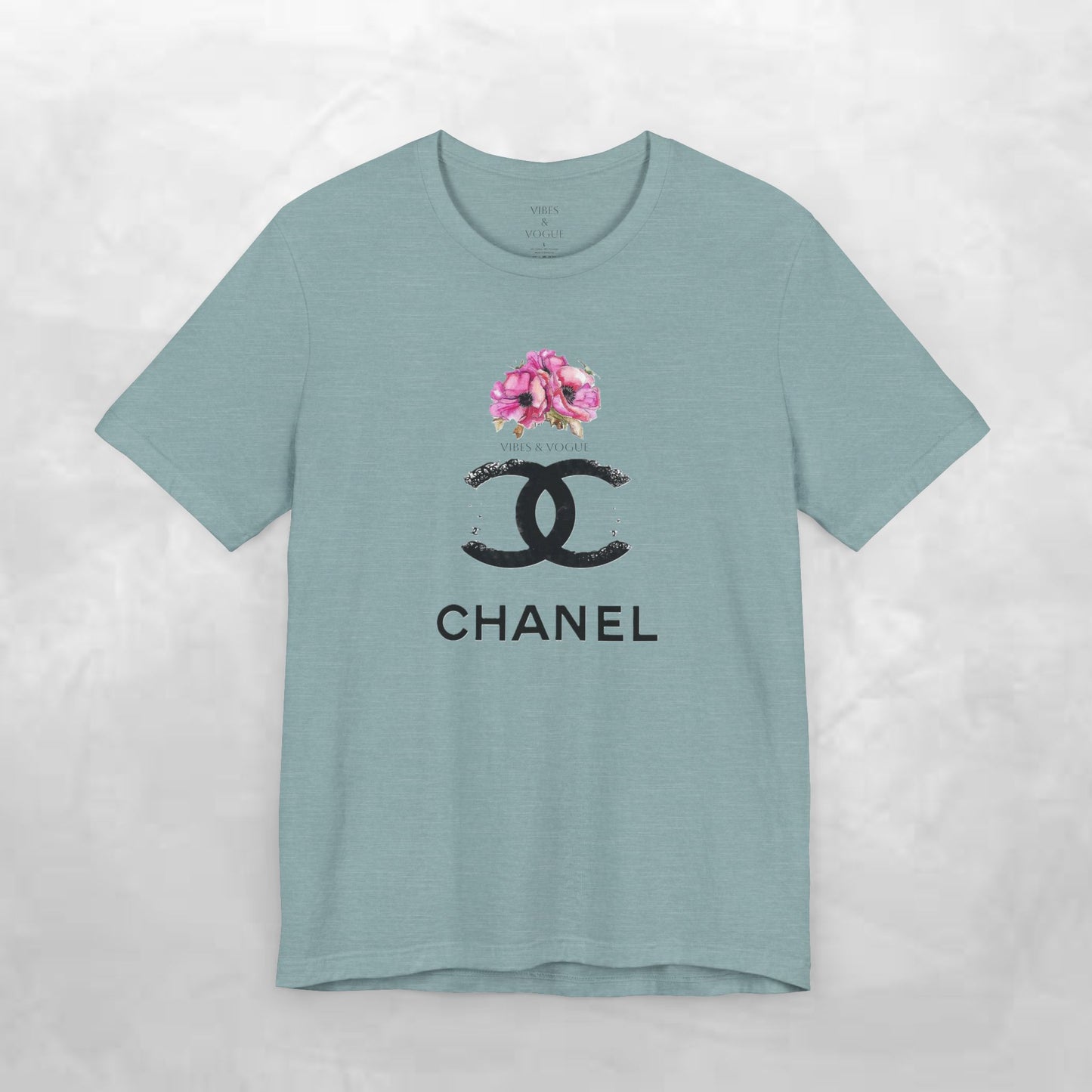 Chic Floral Logo Tee | Stylish Unisex Jersey Short Sleeve T-Shirt, Fashion Tee, Luxury Aesthetic, Gift for Her, Casual Wear, Trendy Apparel