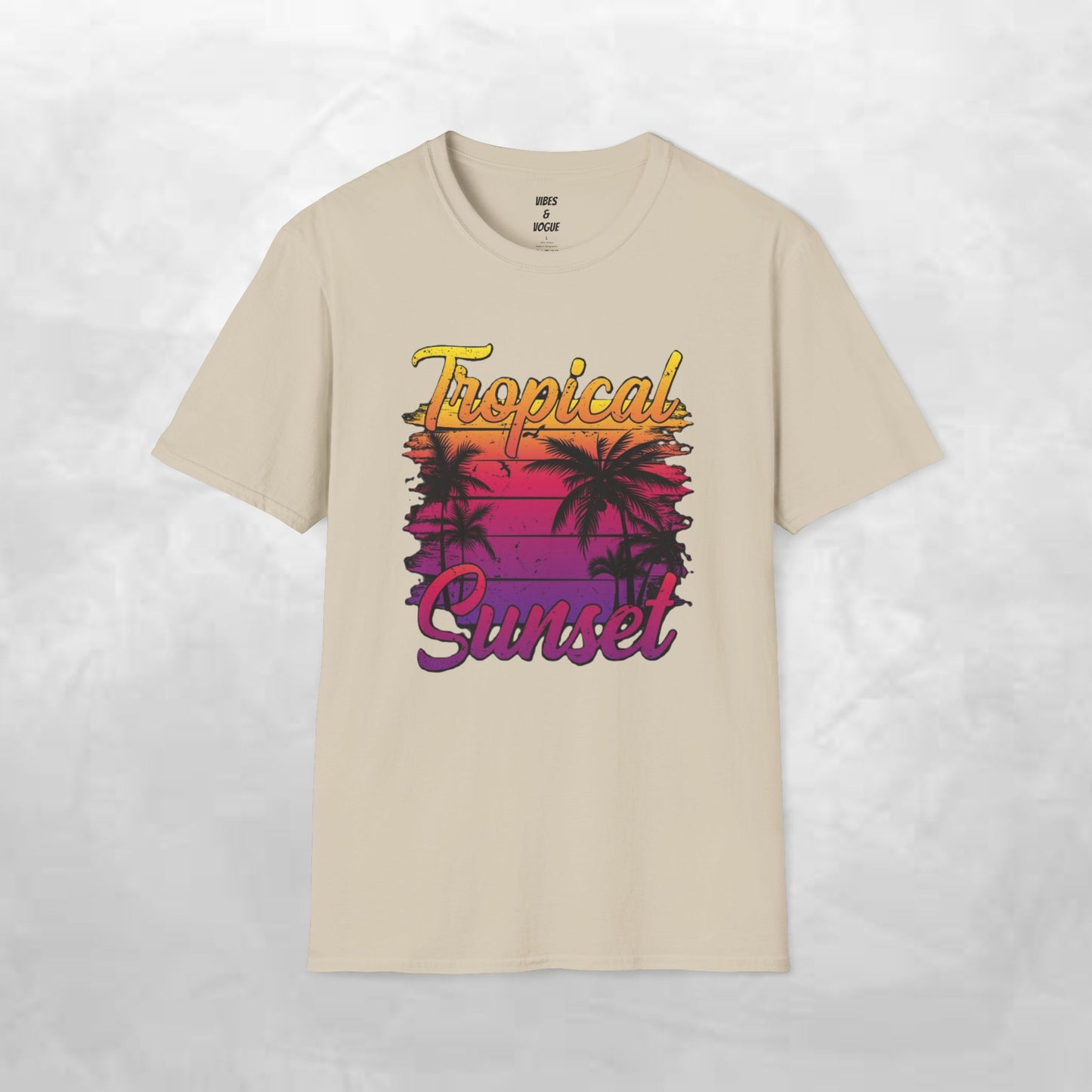 Tropical Sunset Unisex Softstyle T-Shirt – Perfect for Summer Vibes and Beach Lovers
