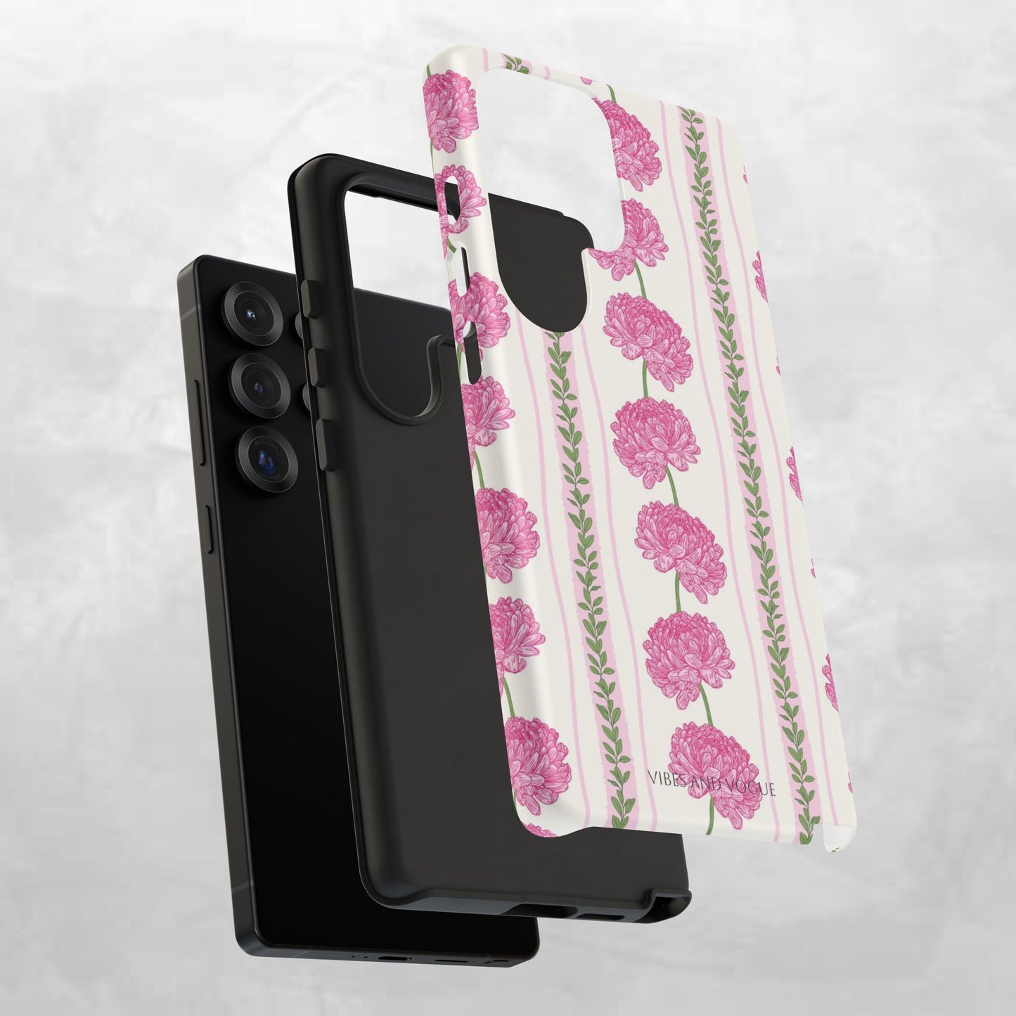 Floral Carnation Phone Case — Pink Vintage Stripe Tough Case