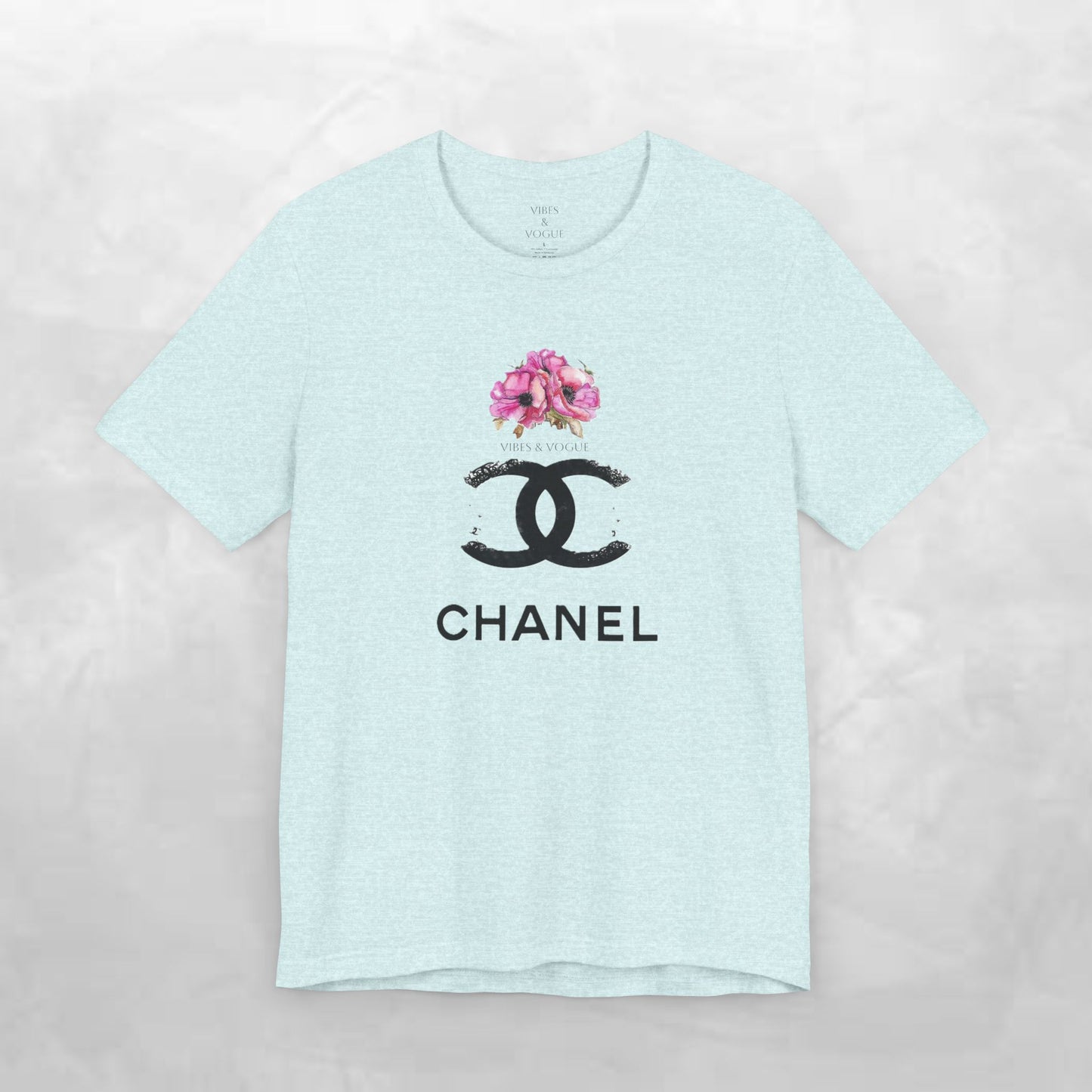 Chic Floral Logo Tee | Stylish Unisex Jersey Short Sleeve T-Shirt, Fashion Tee, Luxury Aesthetic, Gift for Her, Casual Wear, Trendy Apparel