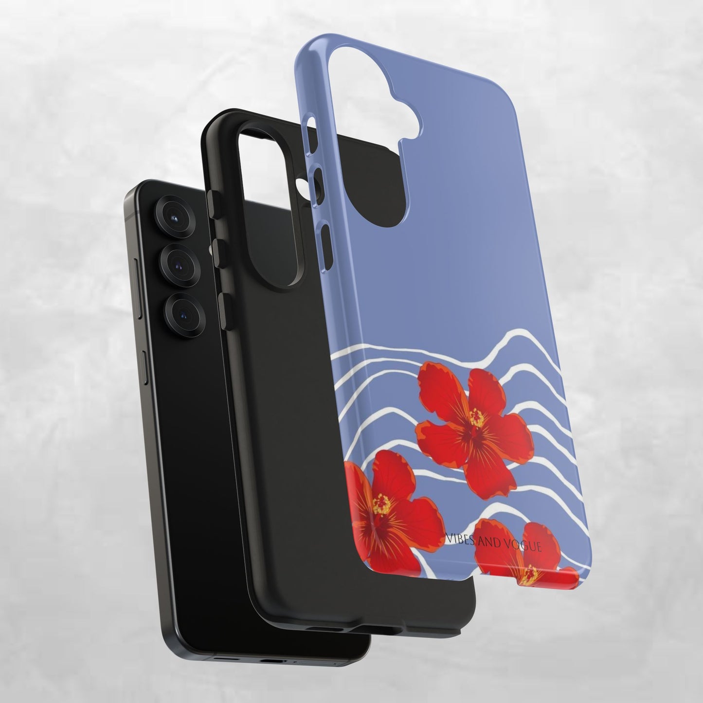 Tough Phone Case — Red Hibiscus Waves (Durable Protective Phone Cover)