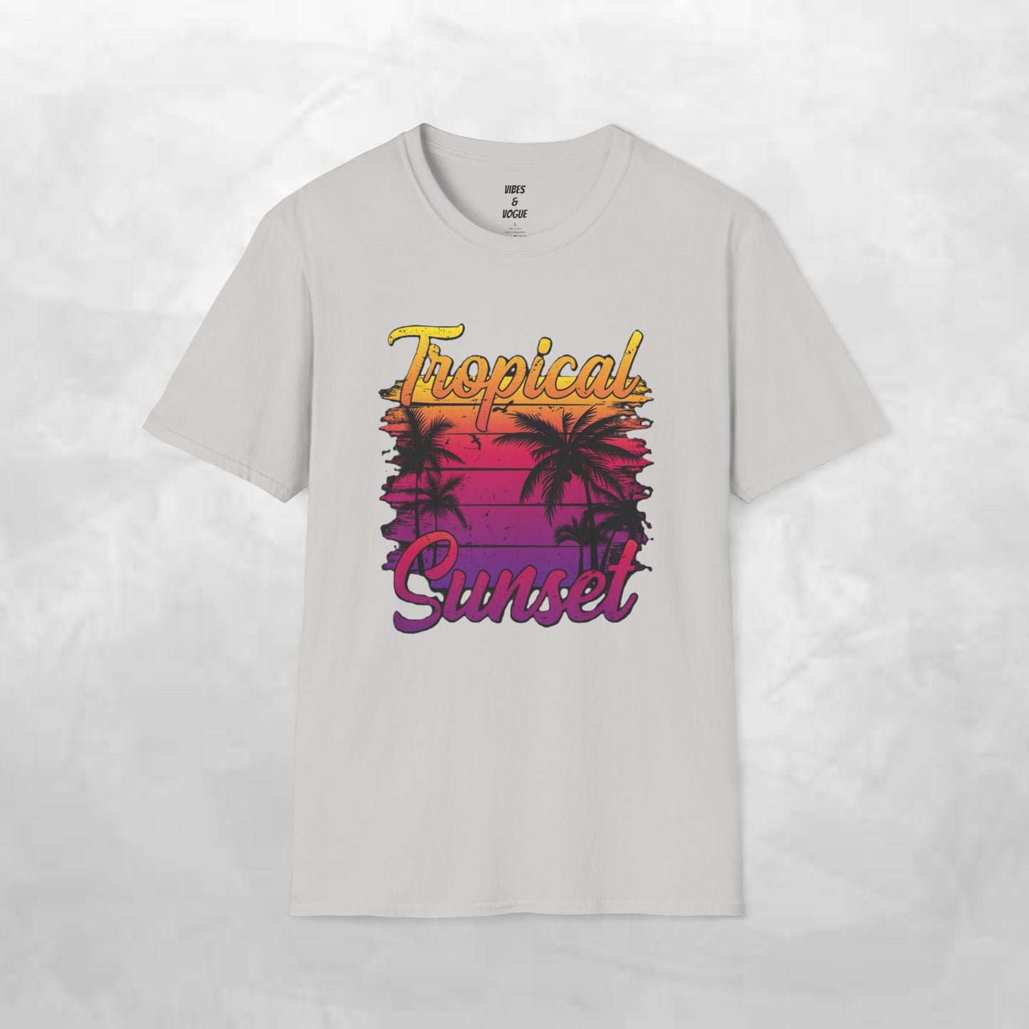 Tropical Sunset Unisex Softstyle T-Shirt – Perfect for Summer Vibes and Beach Lovers