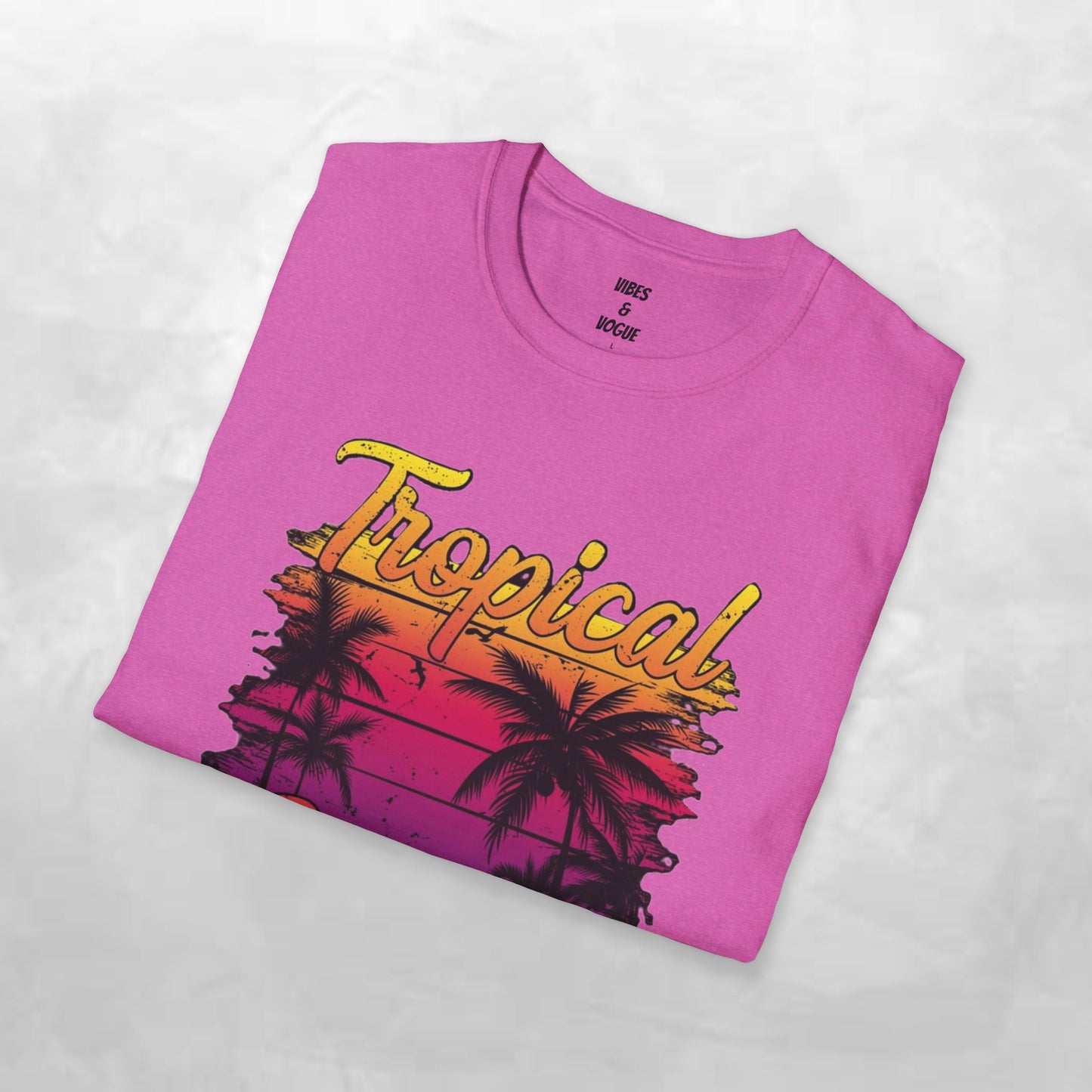 Tropical Sunset Unisex Softstyle T-Shirt – Perfect for Summer Vibes and Beach Lovers
