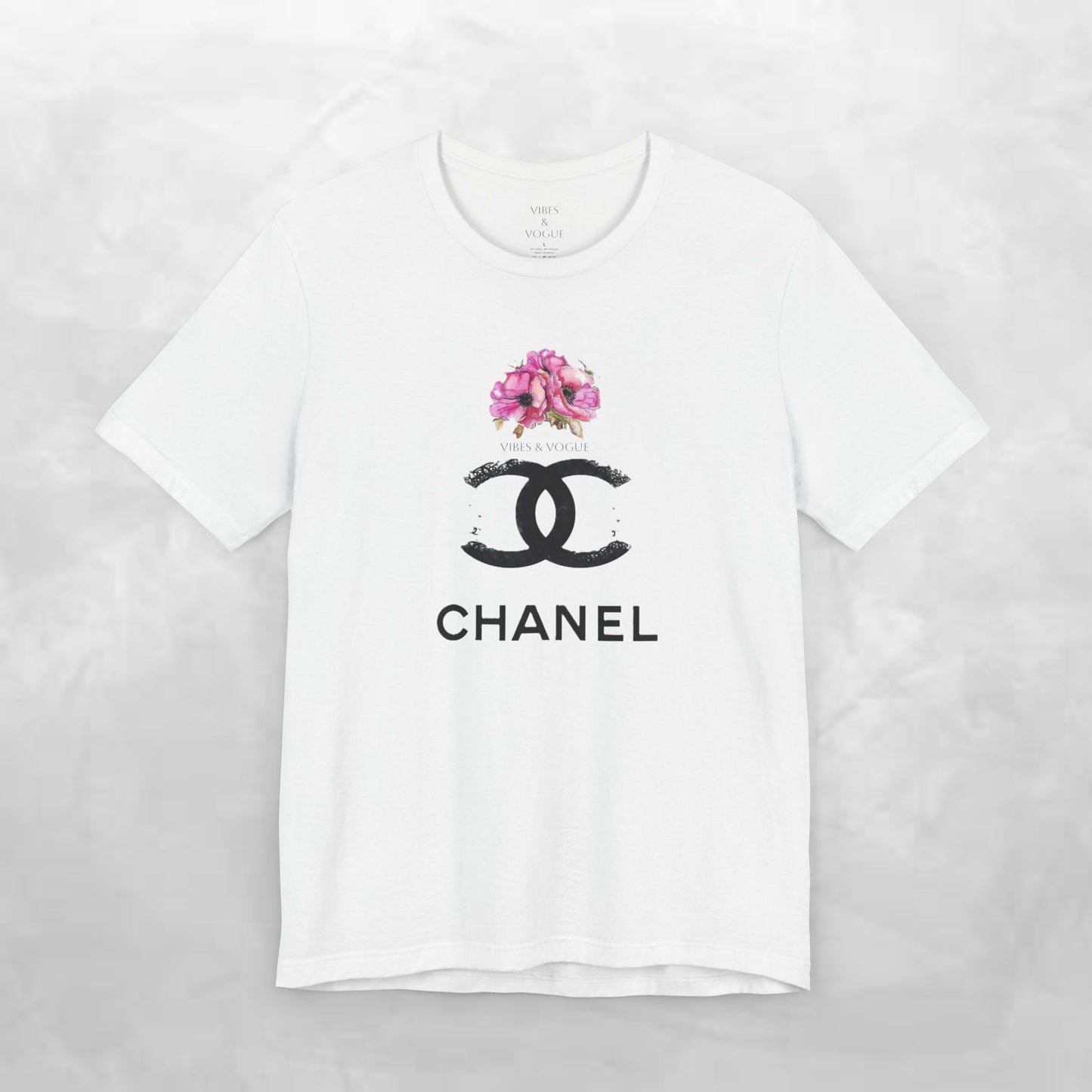 Chic Floral Logo Tee | Stylish Unisex Jersey Short Sleeve T-Shirt, Fashion Tee, Luxury Aesthetic, Gift for Her, Casual Wear, Trendy Apparel