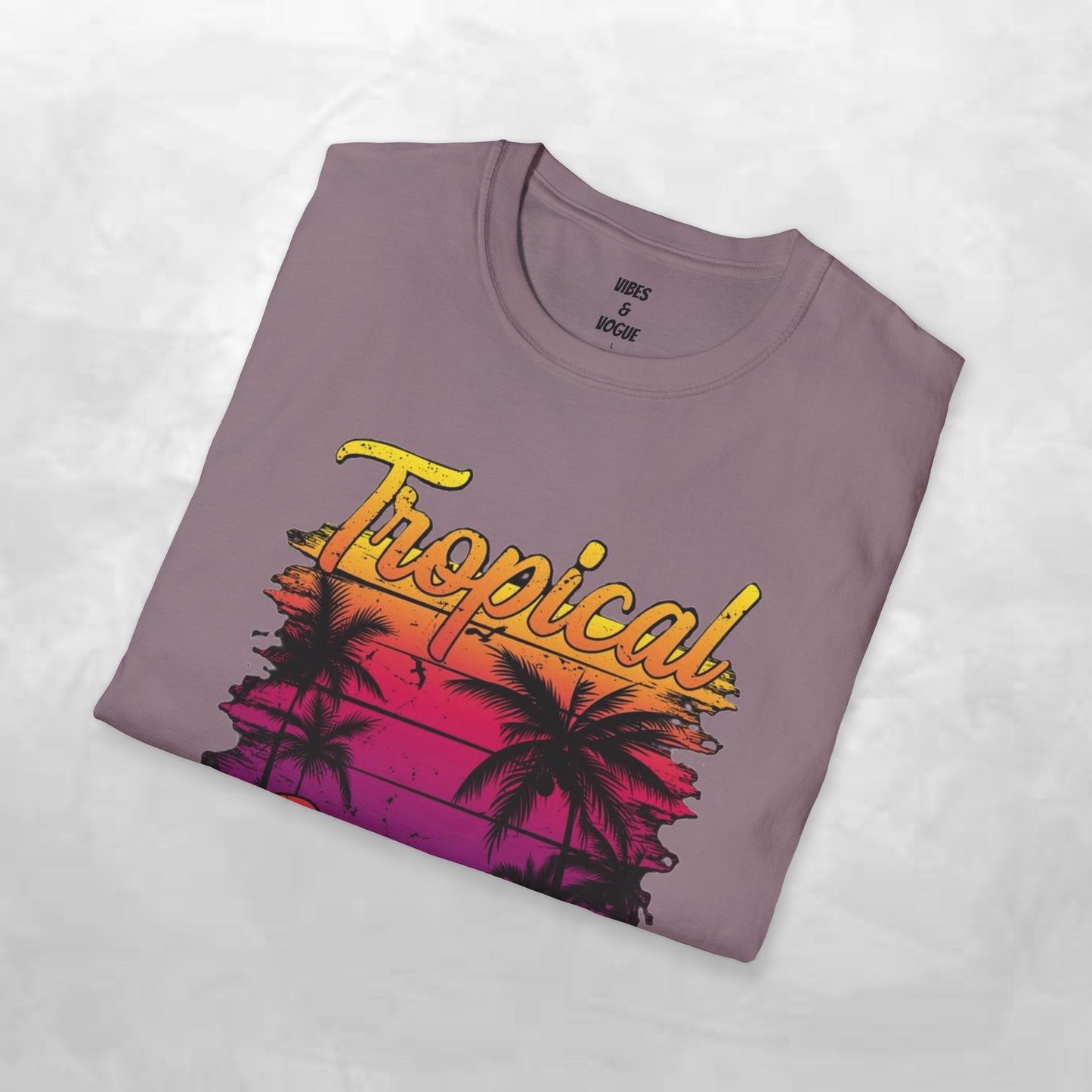 Tropical Sunset Unisex Softstyle T-Shirt – Perfect for Summer Vibes and Beach Lovers