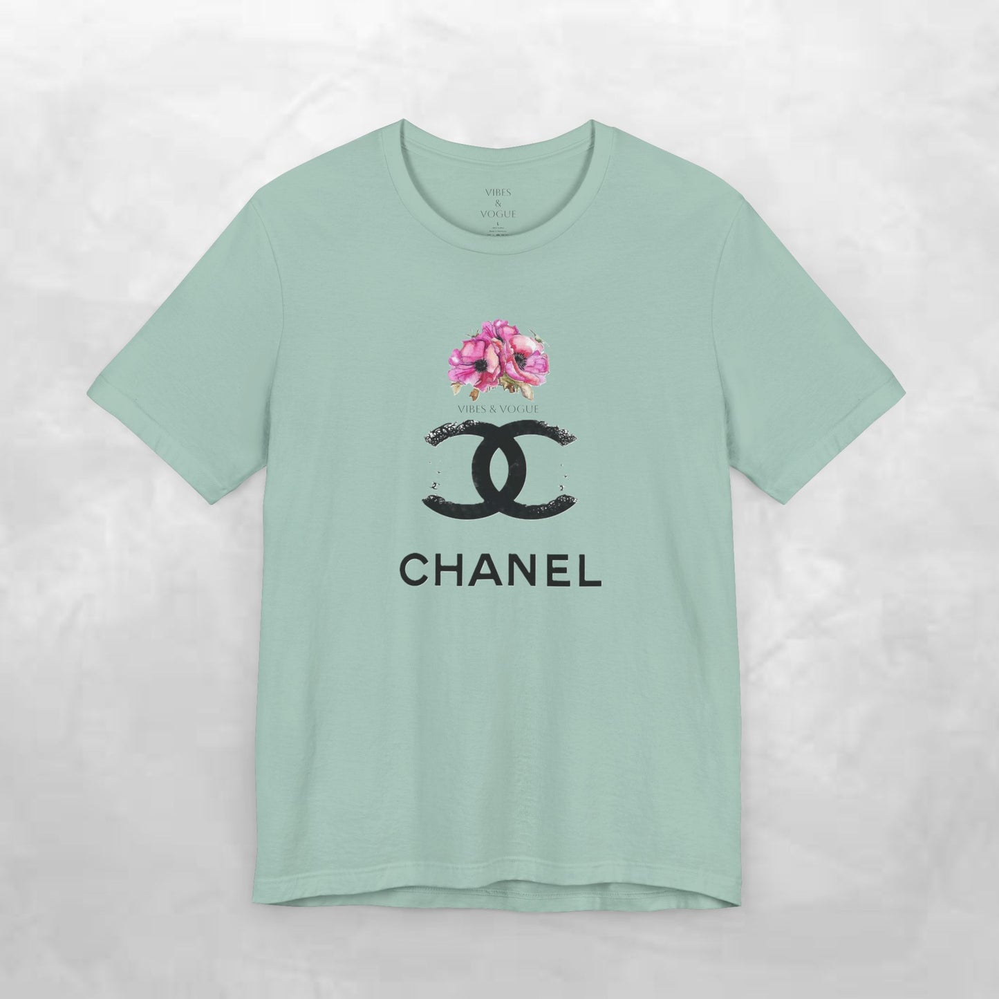 Chic Floral Logo Tee | Stylish Unisex Jersey Short Sleeve T-Shirt, Fashion Tee, Luxury Aesthetic, Gift for Her, Casual Wear, Trendy Apparel