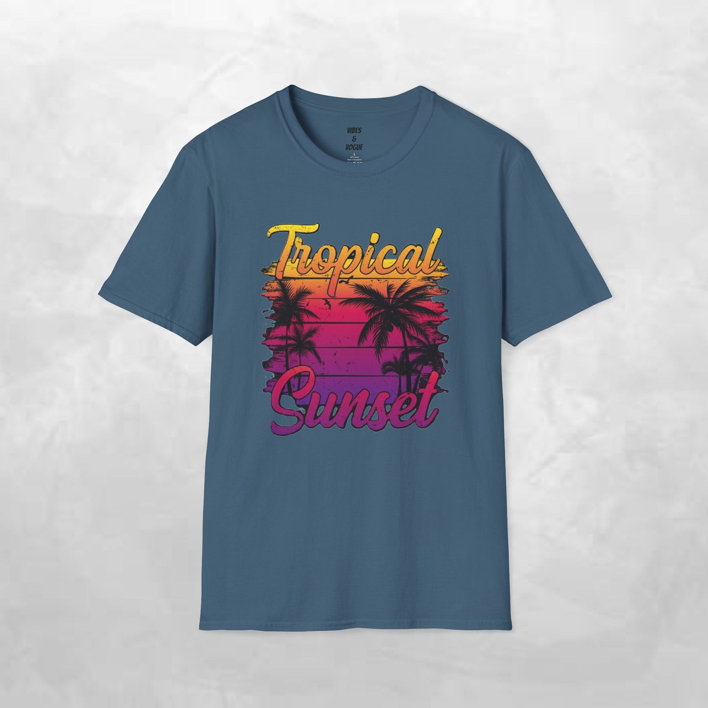Tropical Sunset Unisex Softstyle T-Shirt – Perfect for Summer Vibes and Beach Lovers