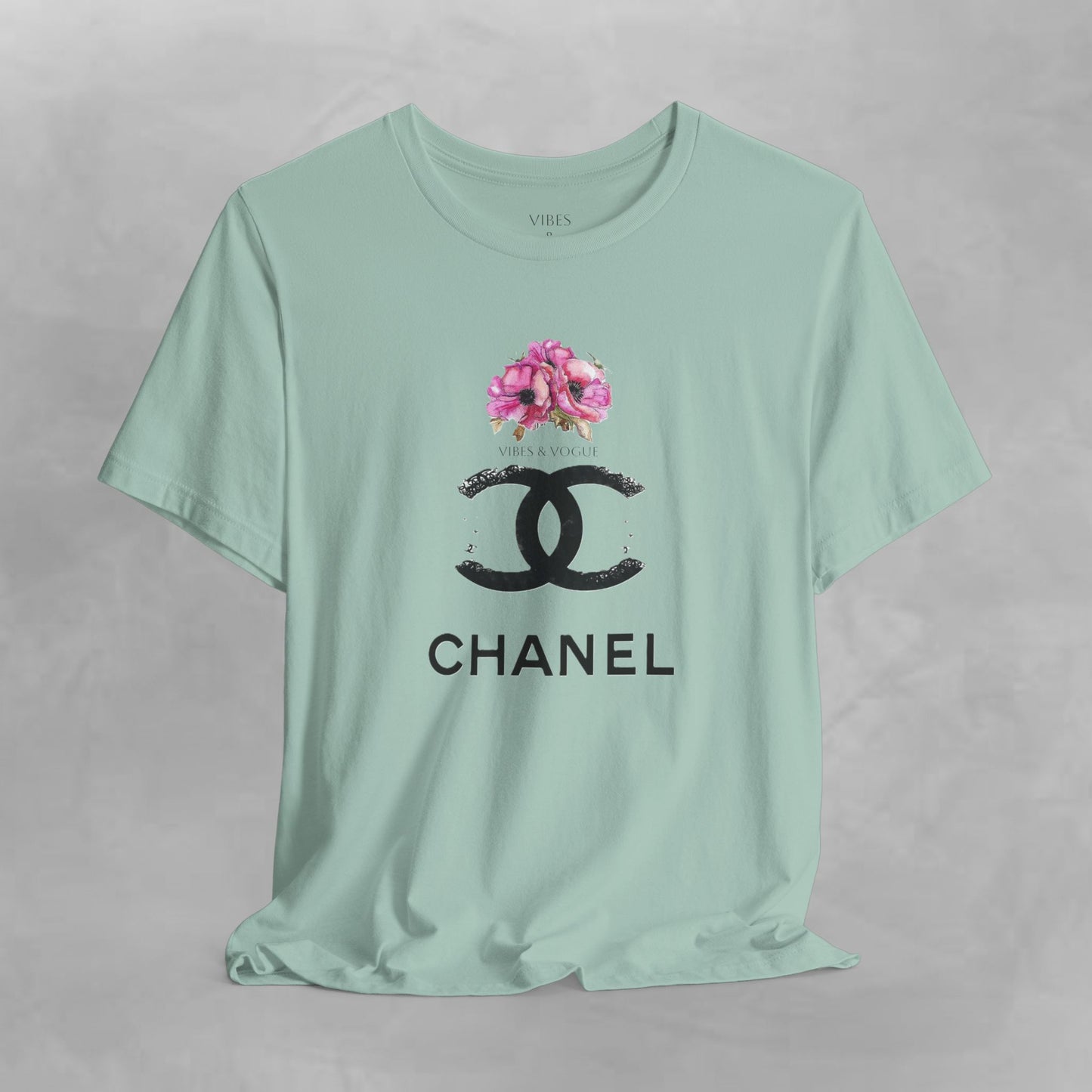 Chic Floral Logo Tee | Stylish Unisex Jersey Short Sleeve T-Shirt, Fashion Tee, Luxury Aesthetic, Gift for Her, Casual Wear, Trendy Apparel
