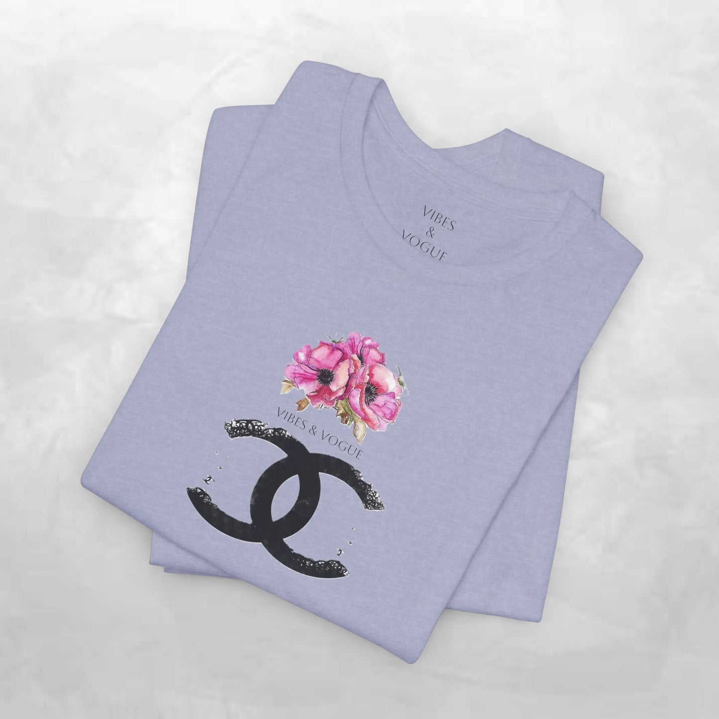 Chic Floral Logo Tee | Stylish Unisex Jersey Short Sleeve T-Shirt, Fashion Tee, Luxury Aesthetic, Gift for Her, Casual Wear, Trendy Apparel