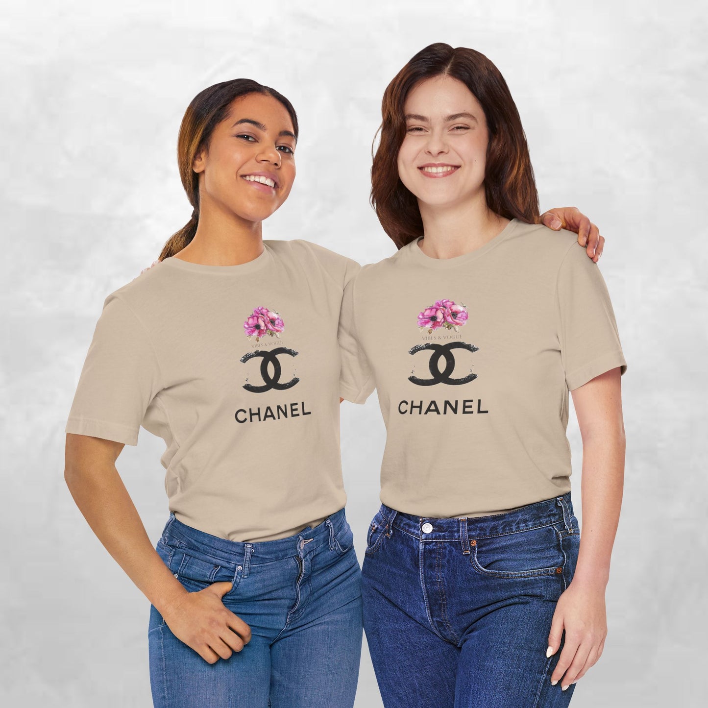 Chic Floral Logo Tee | Stylish Unisex Jersey Short Sleeve T-Shirt, Fashion Tee, Luxury Aesthetic, Gift for Her, Casual Wear, Trendy Apparel