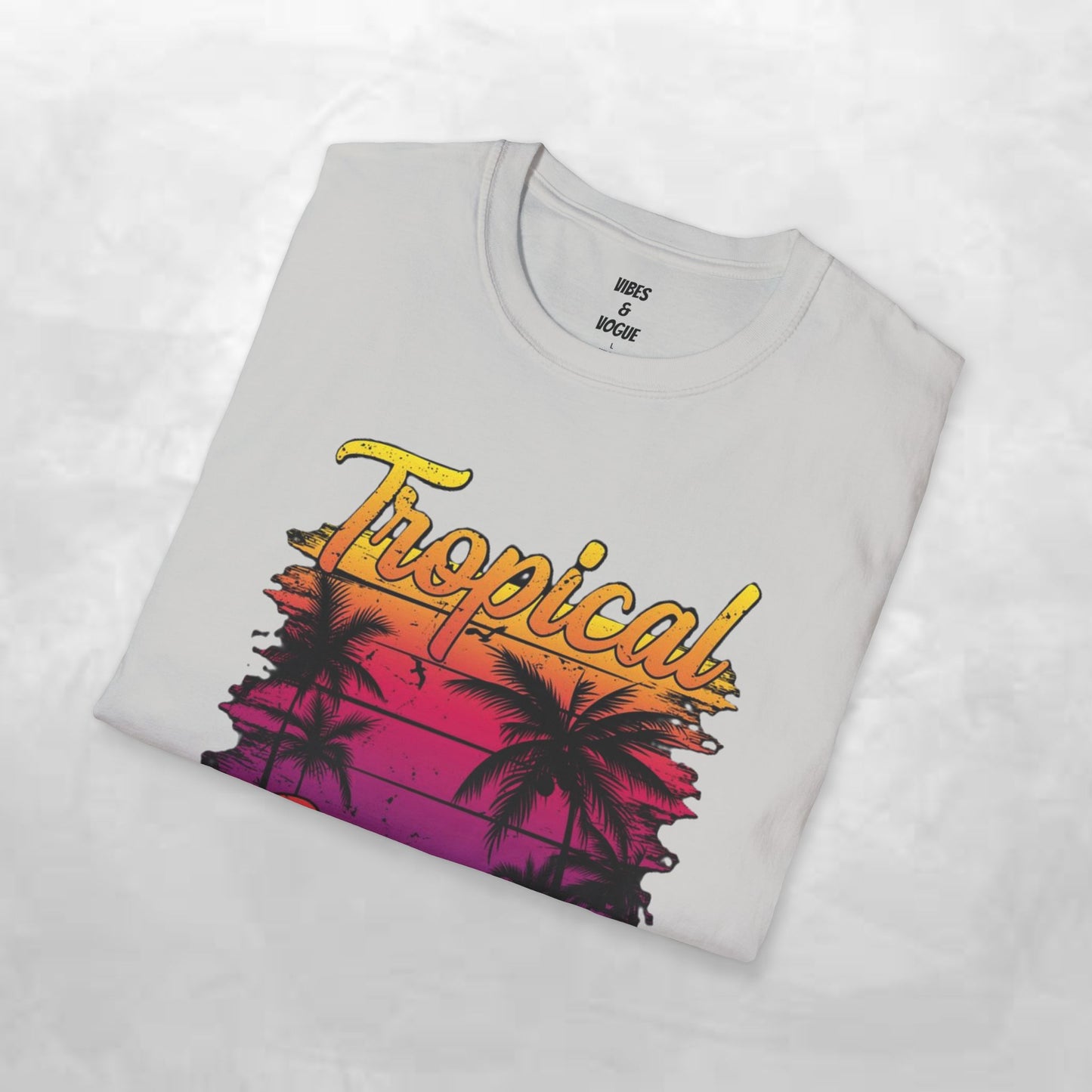 Tropical Sunset Unisex Softstyle T-Shirt – Perfect for Summer Vibes and Beach Lovers