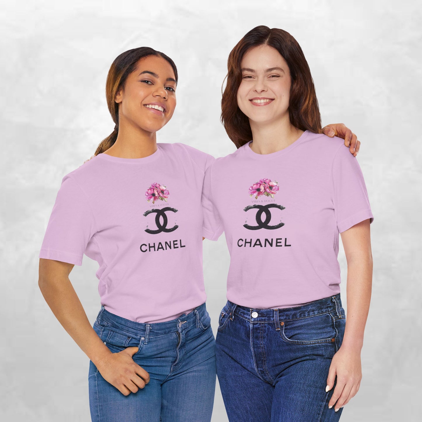 Chic Floral Logo Tee | Stylish Unisex Jersey Short Sleeve T-Shirt, Fashion Tee, Luxury Aesthetic, Gift for Her, Casual Wear, Trendy Apparel