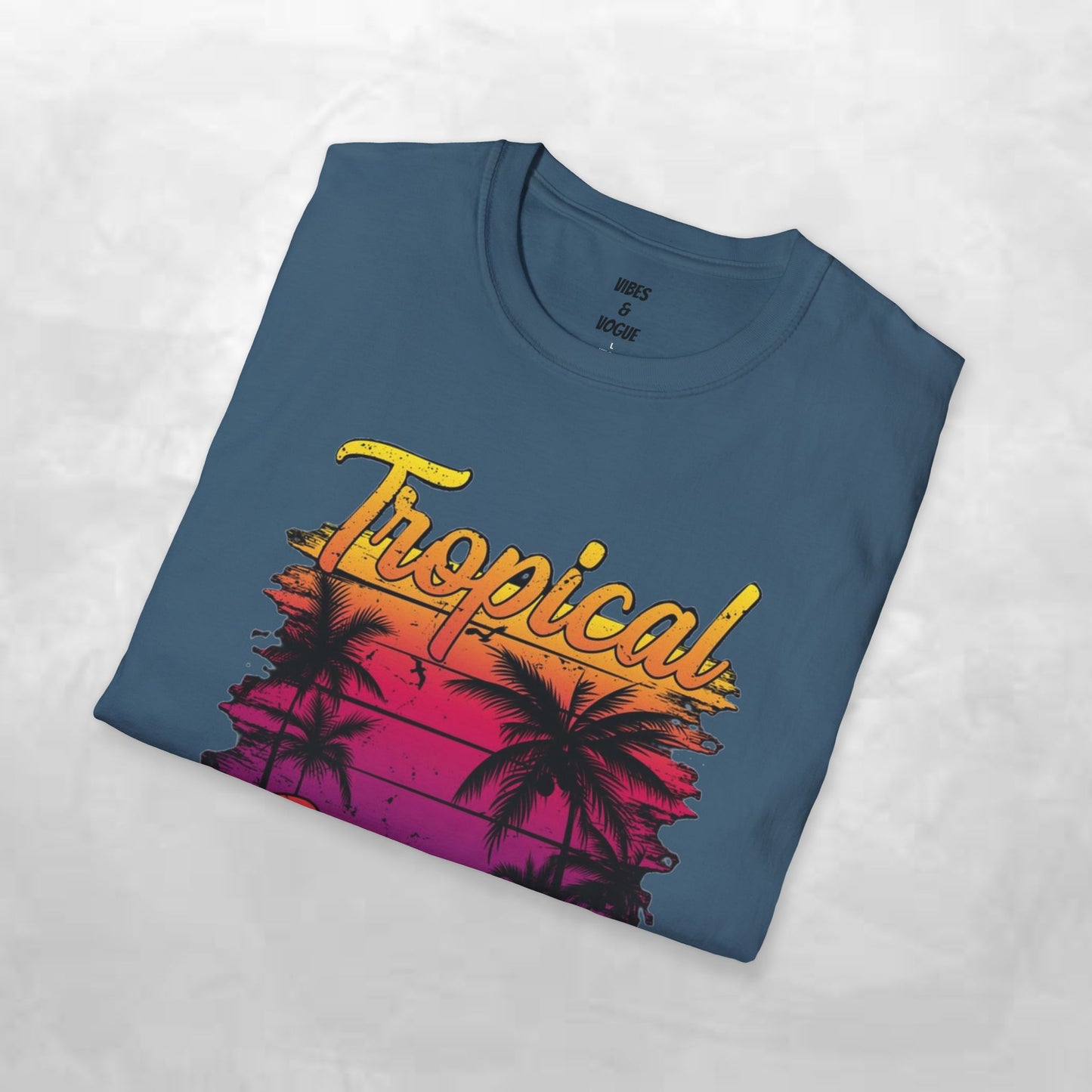 Tropical Sunset Unisex Softstyle T-Shirt – Perfect for Summer Vibes and Beach Lovers