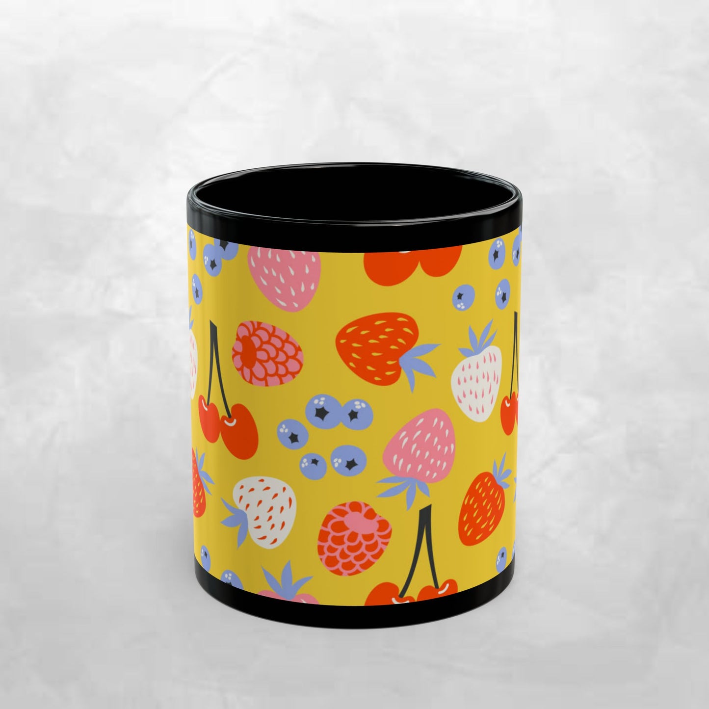 Colorful Fruit Pattern Mug - 11oz & 15oz Black Ceramic Coffee Cup