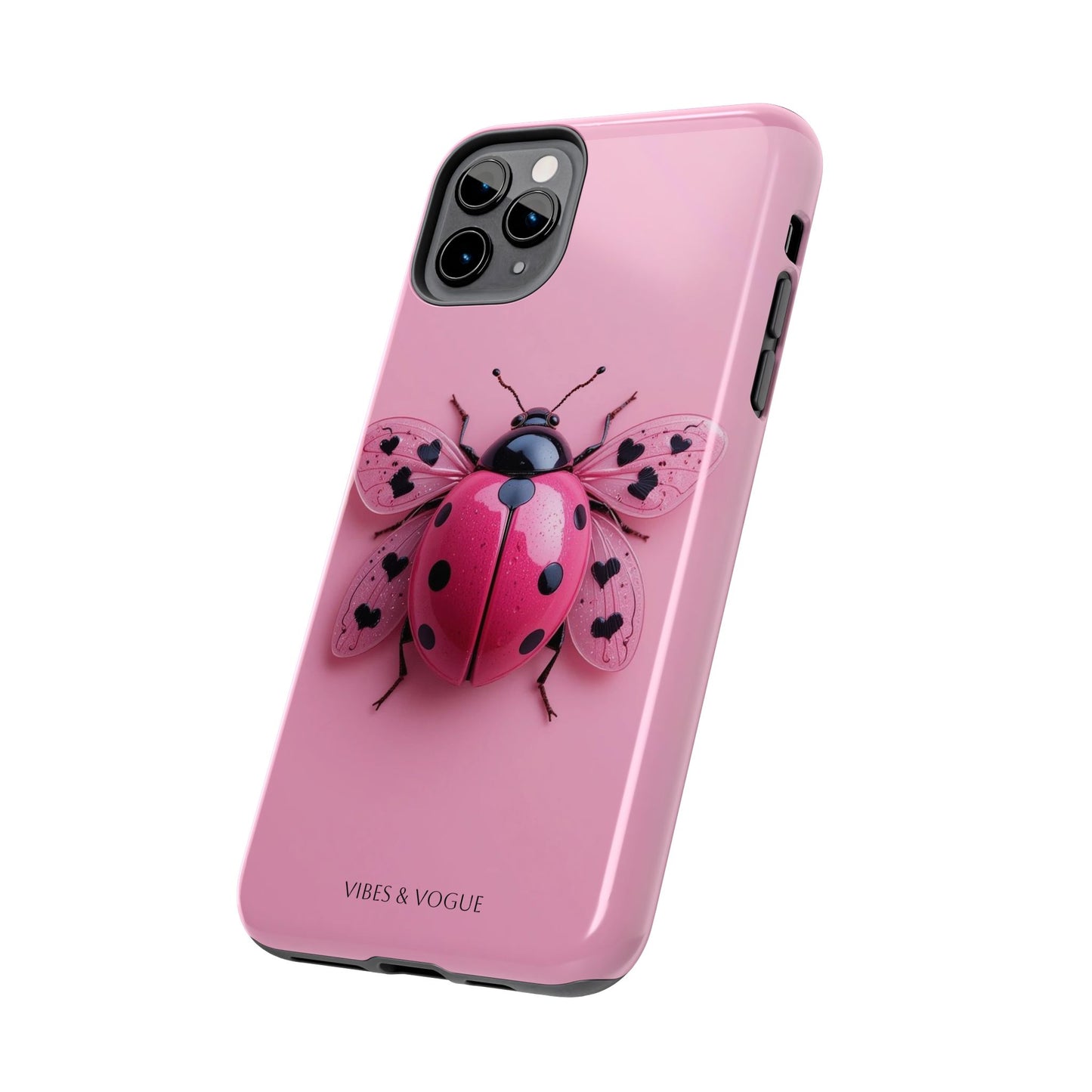 Pink Ladybug Tough Phone Case, Cute Phone Cover, Bug Lover Gift, Durable Smartphone Shell, Protective Tech Accessory