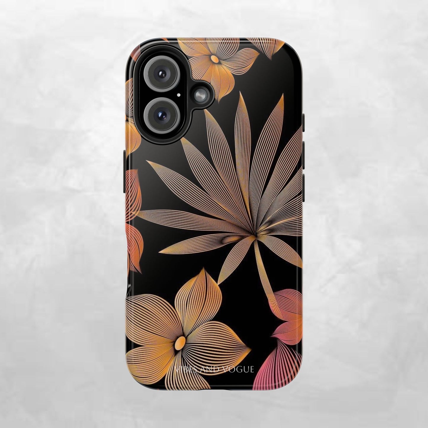 Tough Phone Case — Botanical Line Art Floral Design (Black & Copper)