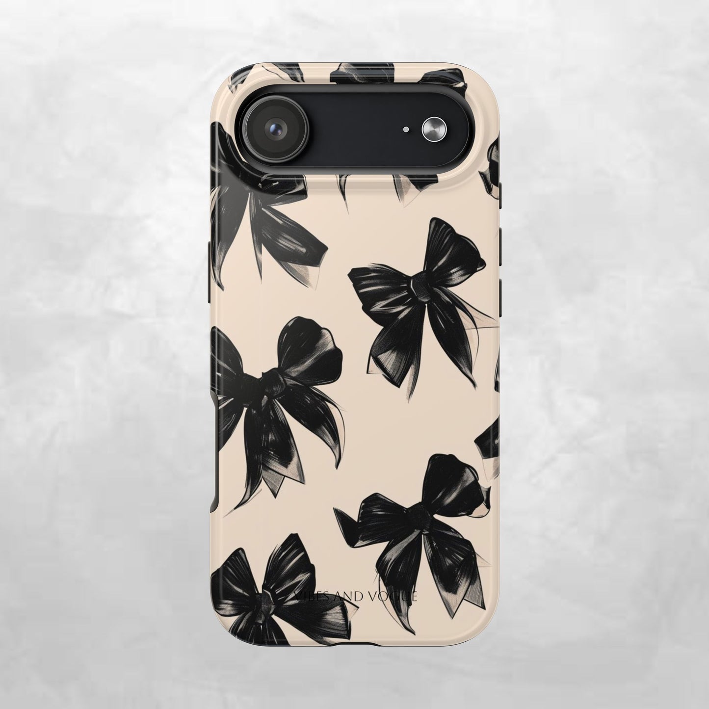 Tough Phone Case — Black Bow Pattern on Nude Background