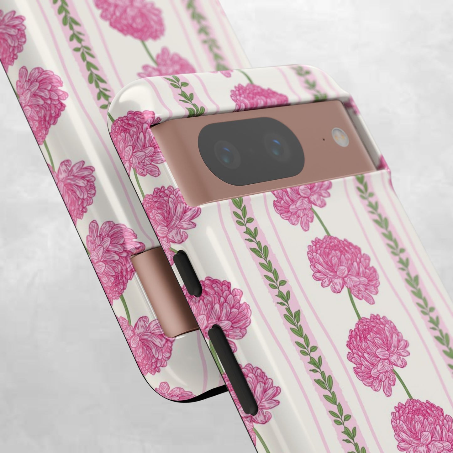 Floral Carnation Phone Case — Pink Vintage Stripe Tough Case
