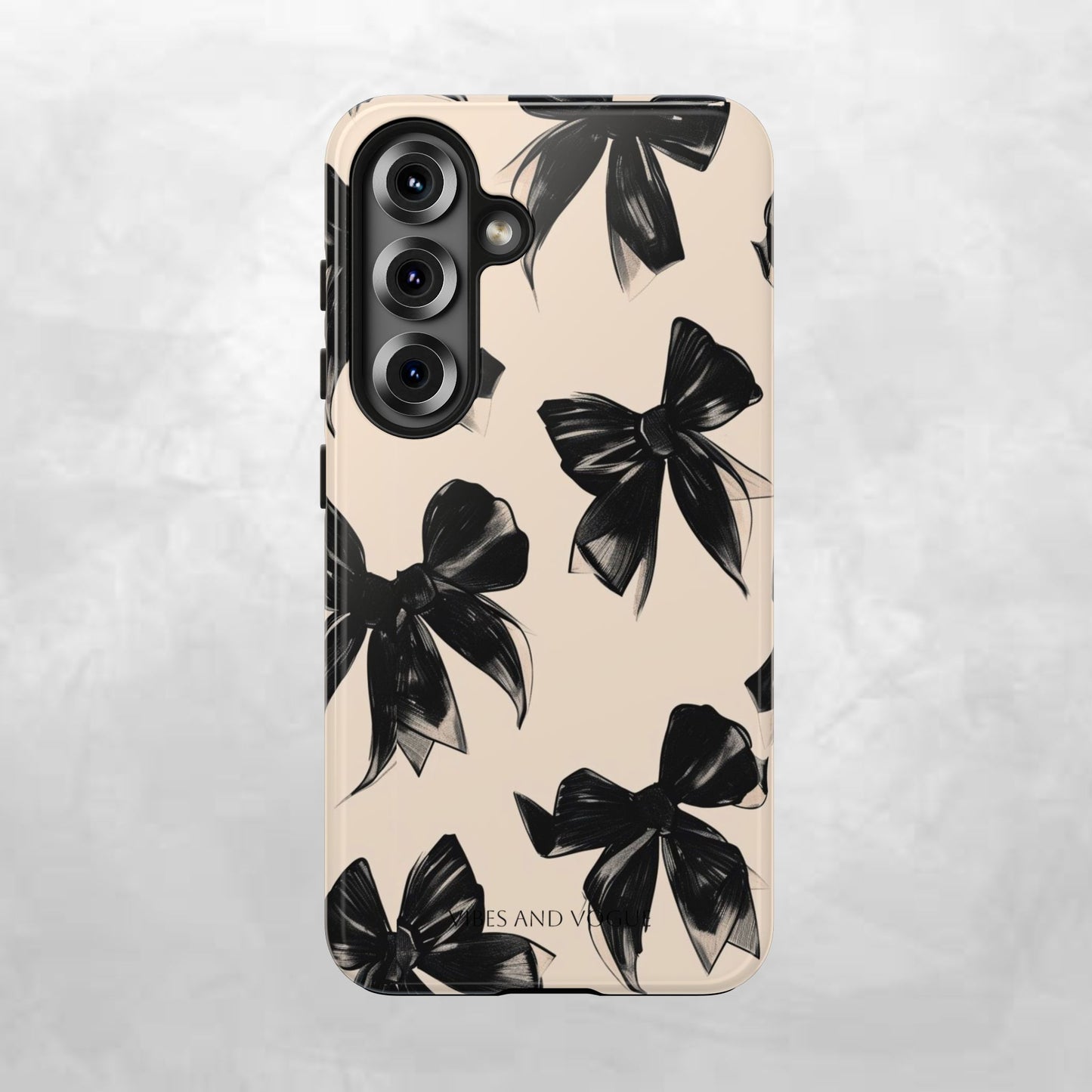 Tough Phone Case — Black Bow Pattern on Nude Background