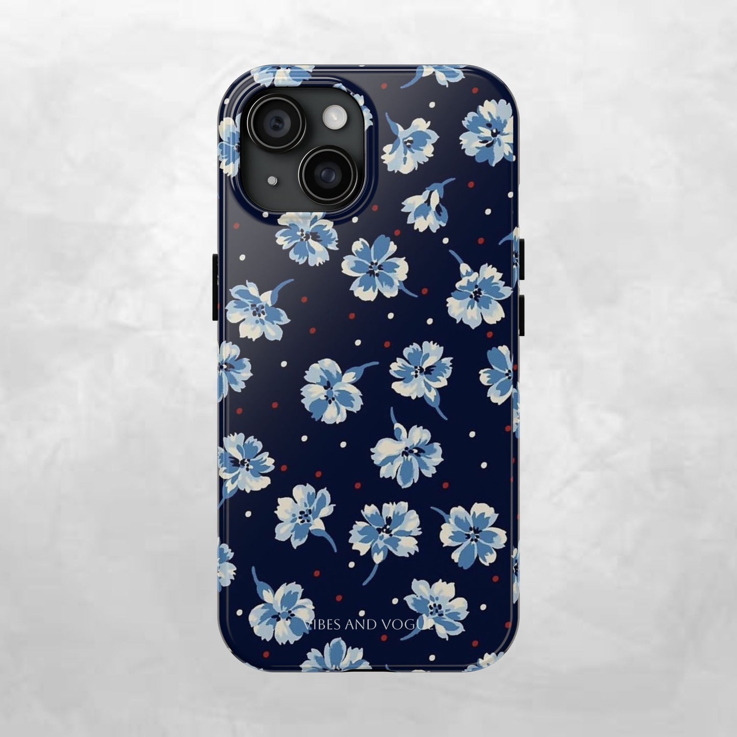 Floral Navy Tough Phone Case — Blue Blossom Protective Phone Cover