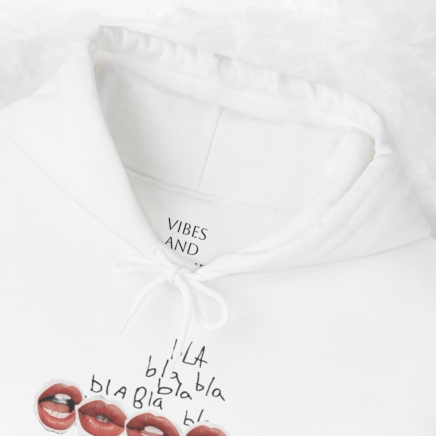 Graphic Hoodie — 'BLA BLA' Lip Print Pullover