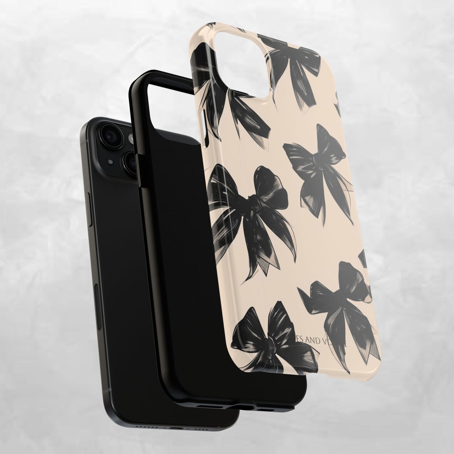 Tough Phone Case — Black Bow Pattern on Nude Background