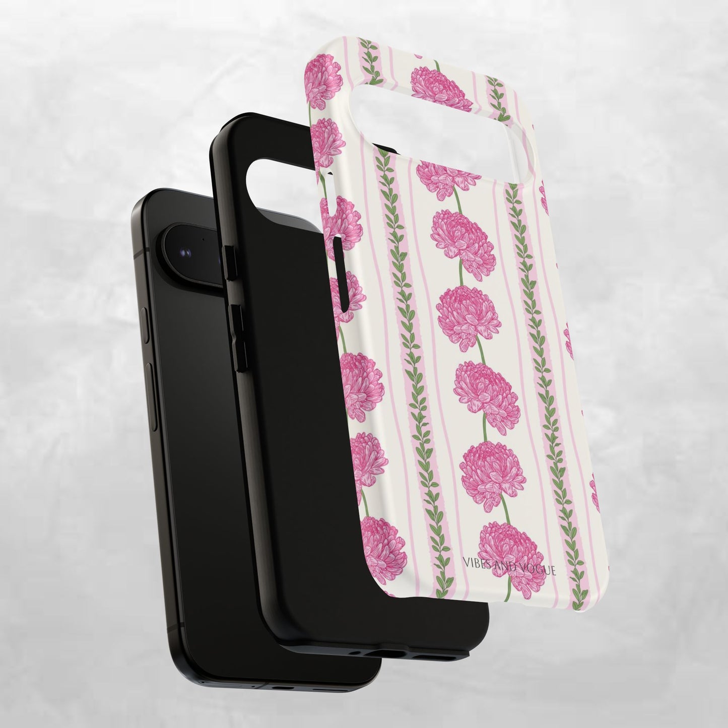 Floral Carnation Phone Case — Pink Vintage Stripe Tough Case