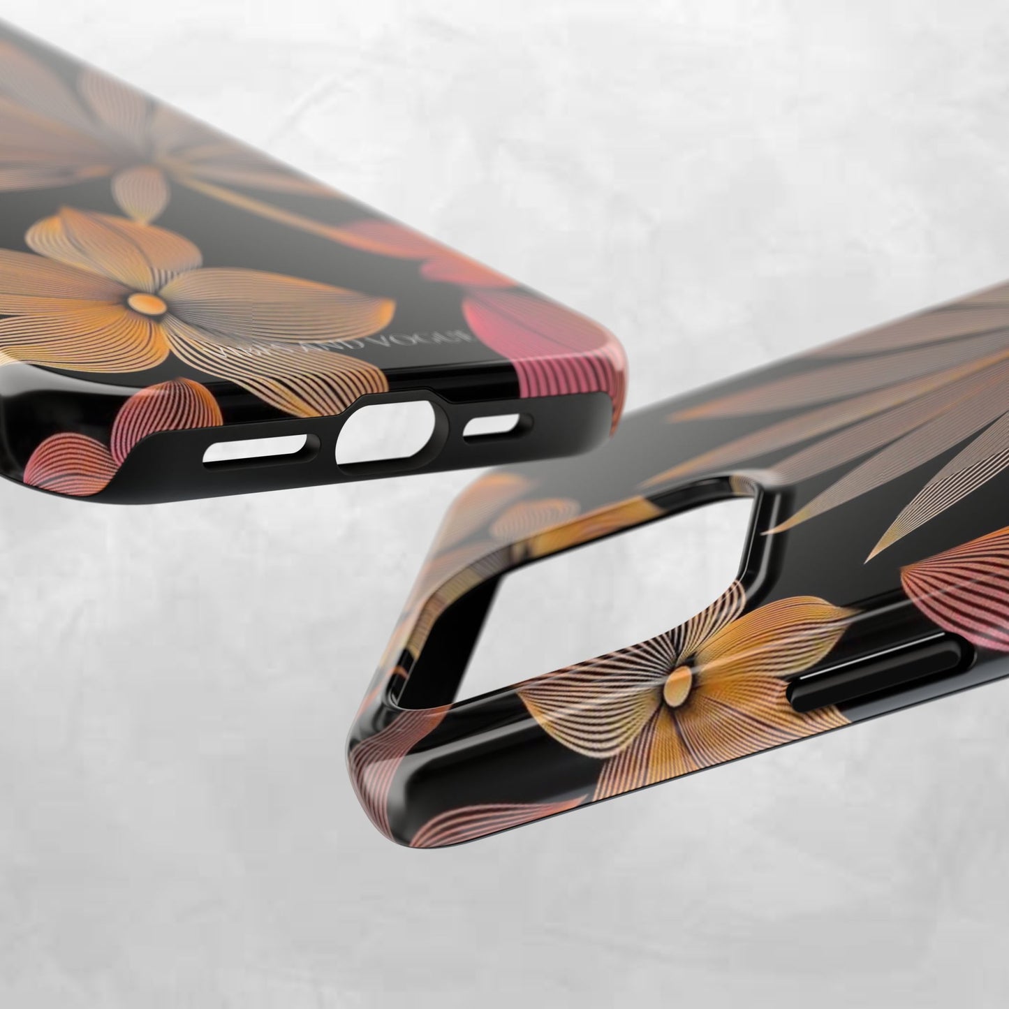 Tough Phone Case — Botanical Line Art Floral Design (Black & Copper)