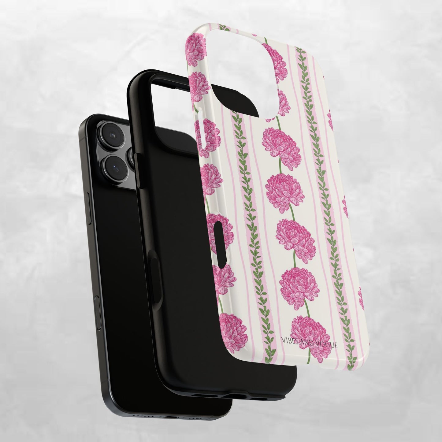 Floral Carnation Phone Case — Pink Vintage Stripe Tough Case