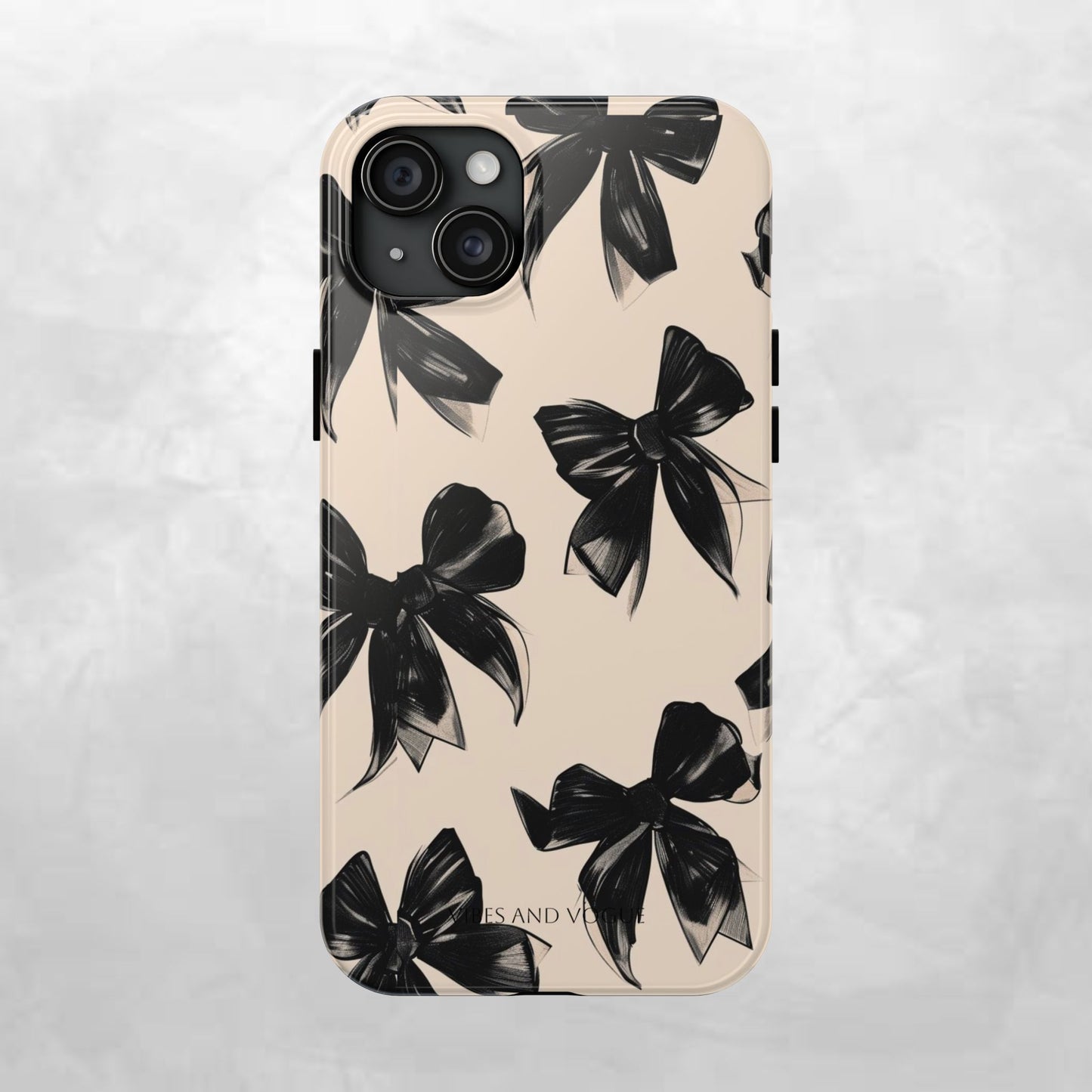 Tough Phone Case — Black Bow Pattern on Nude Background