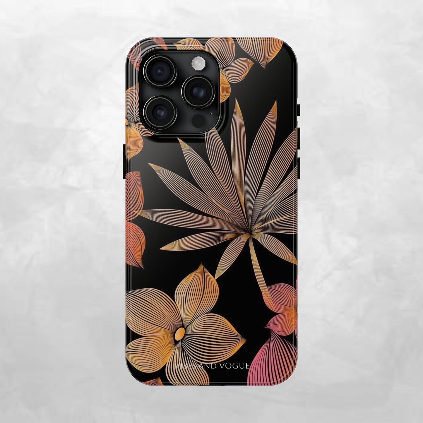 Tough Phone Case — Botanical Line Art Floral Design (Black & Copper)