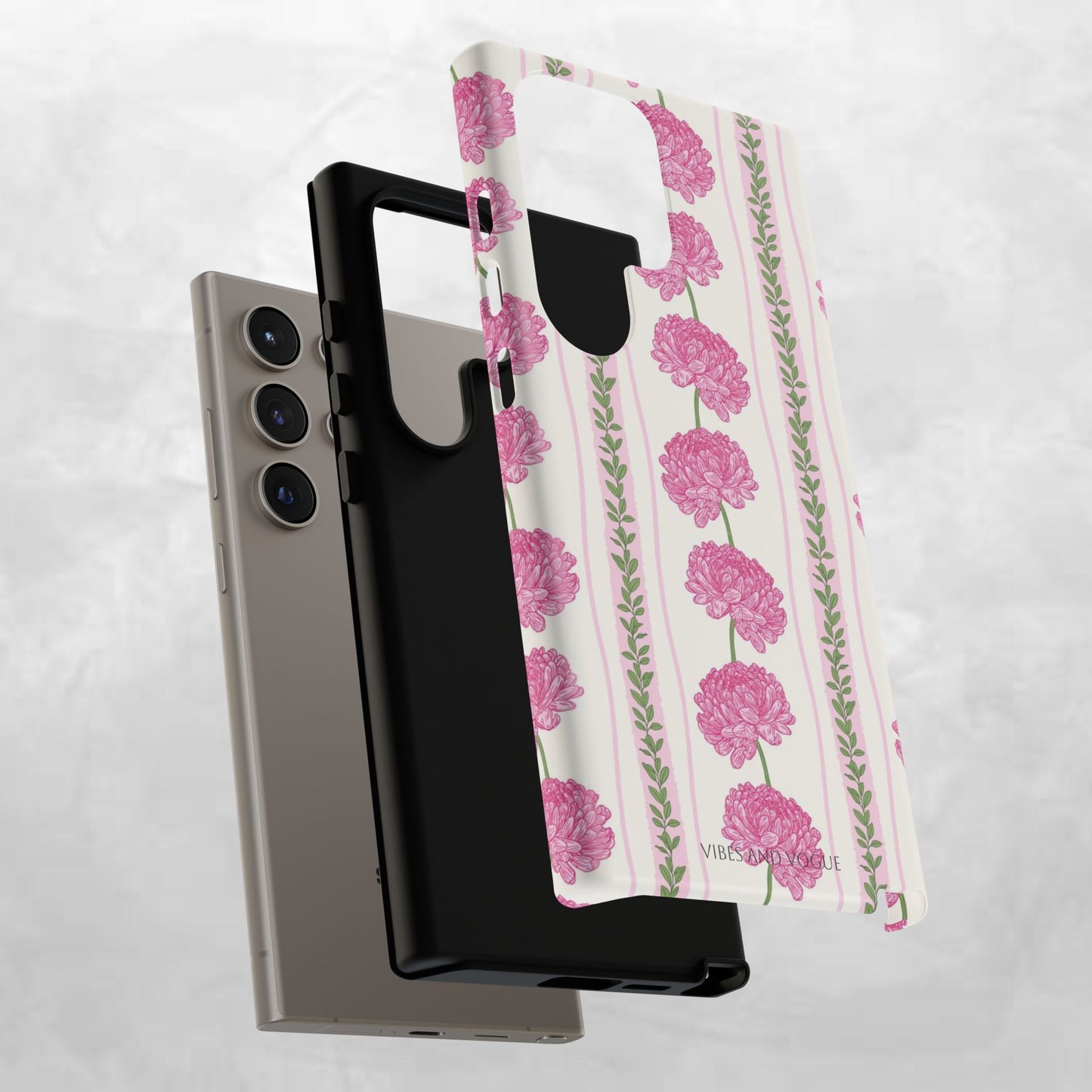 Floral Carnation Phone Case — Pink Vintage Stripe Tough Case