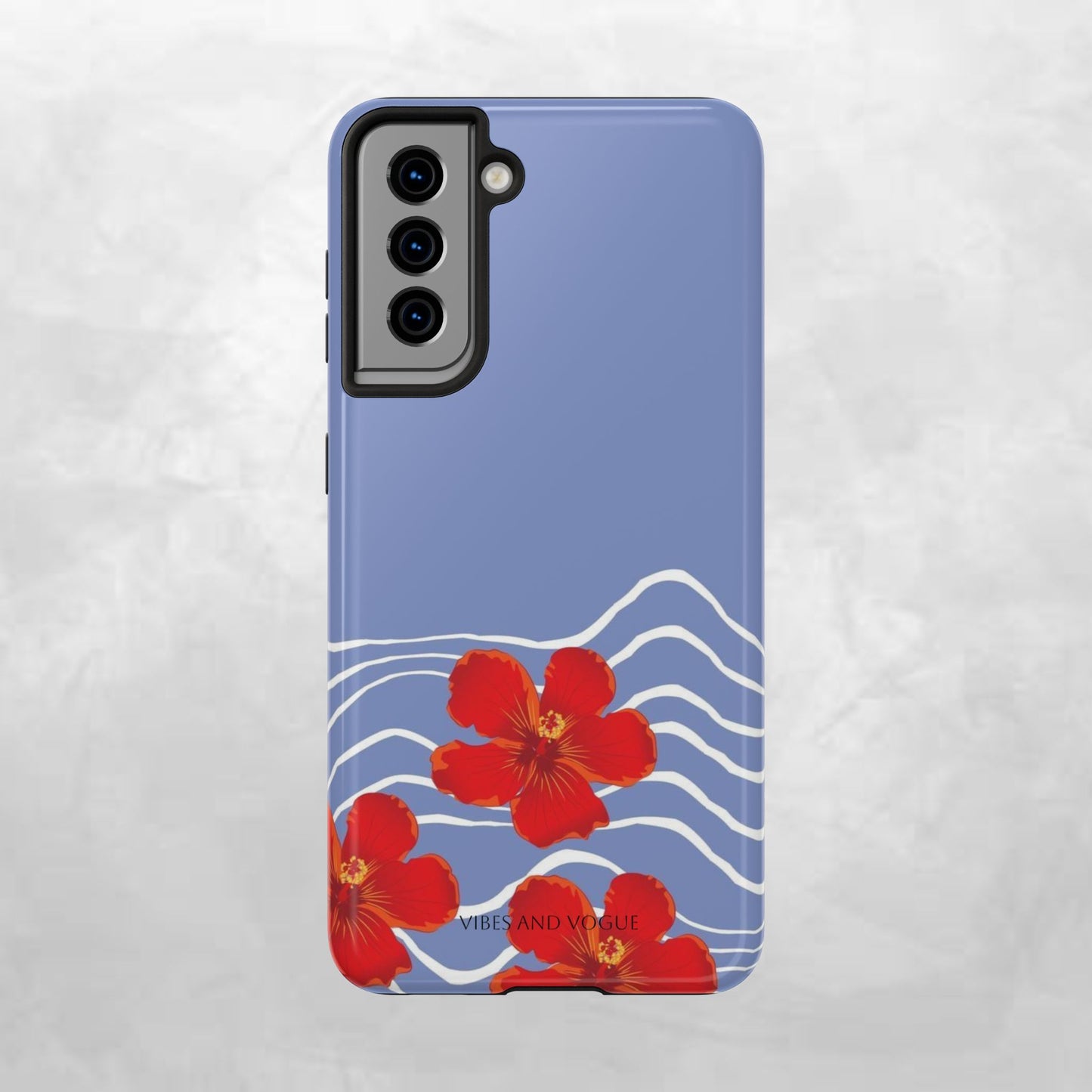 Tough Phone Case — Red Hibiscus Waves (Durable Protective Phone Cover)