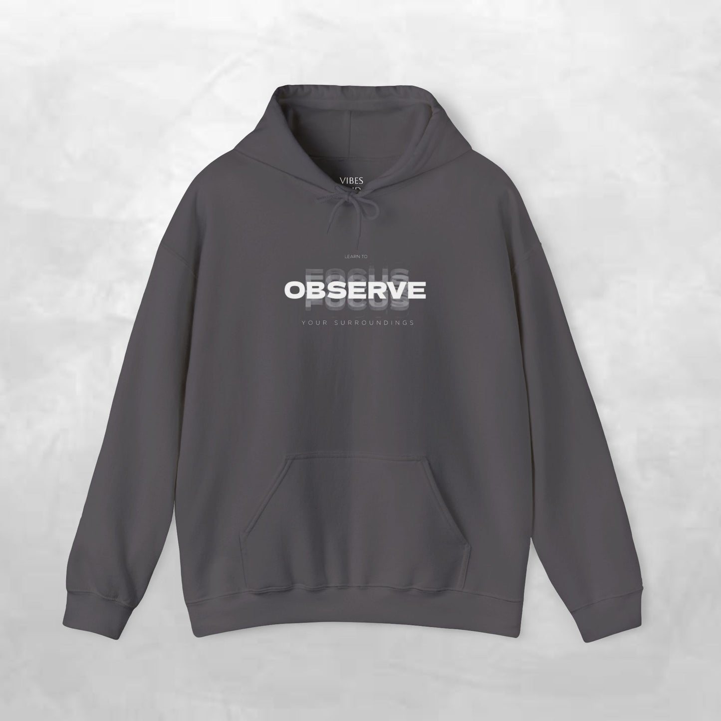 Observe Hoodie — Minimalist Glitch Text Black Pullover
