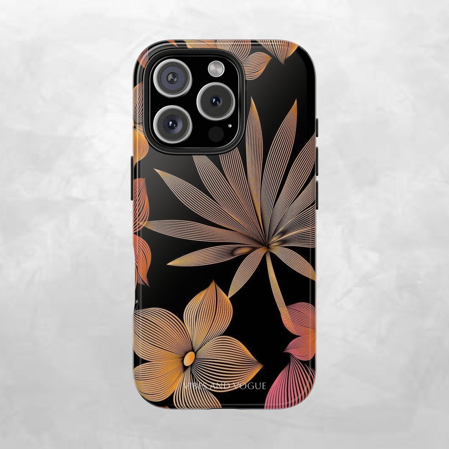 Tough Phone Case — Botanical Line Art Floral Design (Black & Copper)