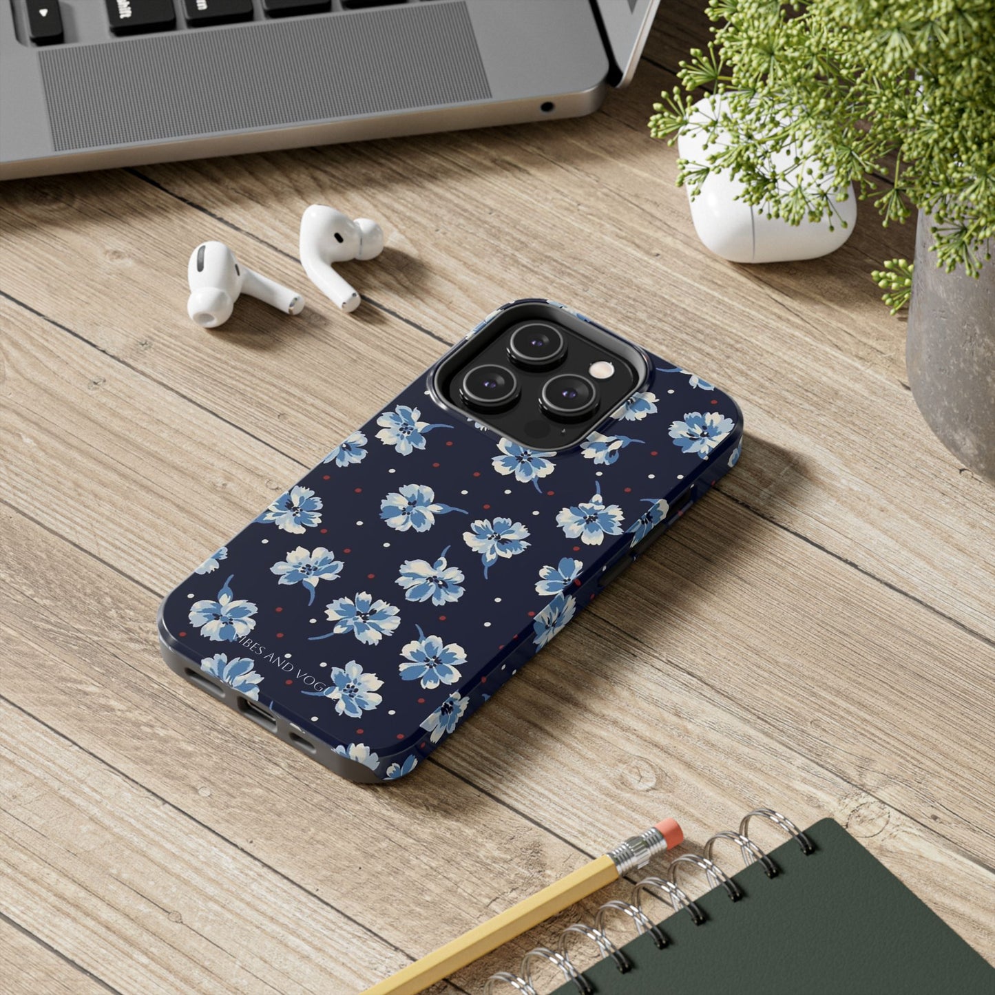 Floral Navy Tough Phone Case — Blue Blossom Protective Phone Cover