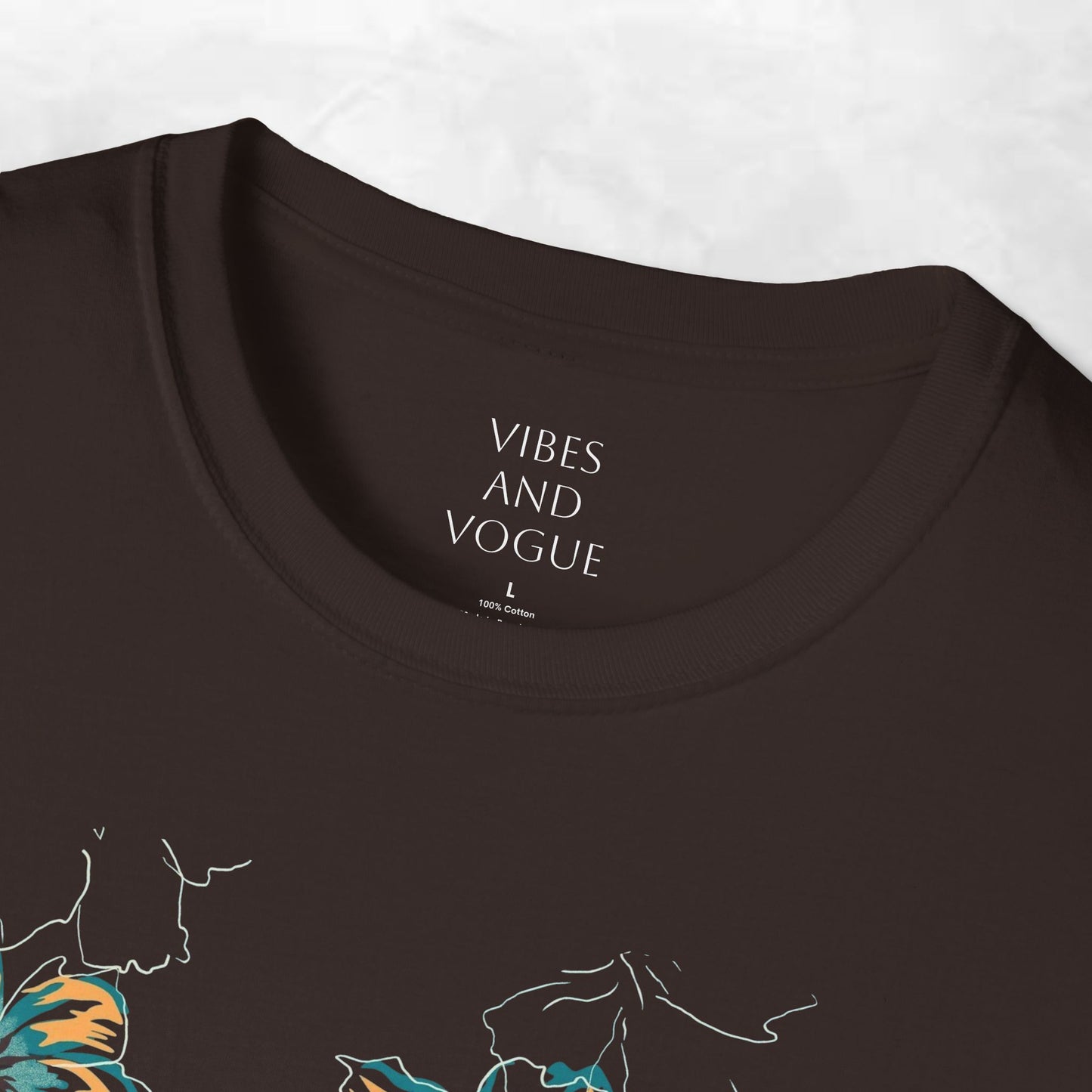 Floral Watercolor Tee — Teal & Gold Blossom Graphic T-Shirt