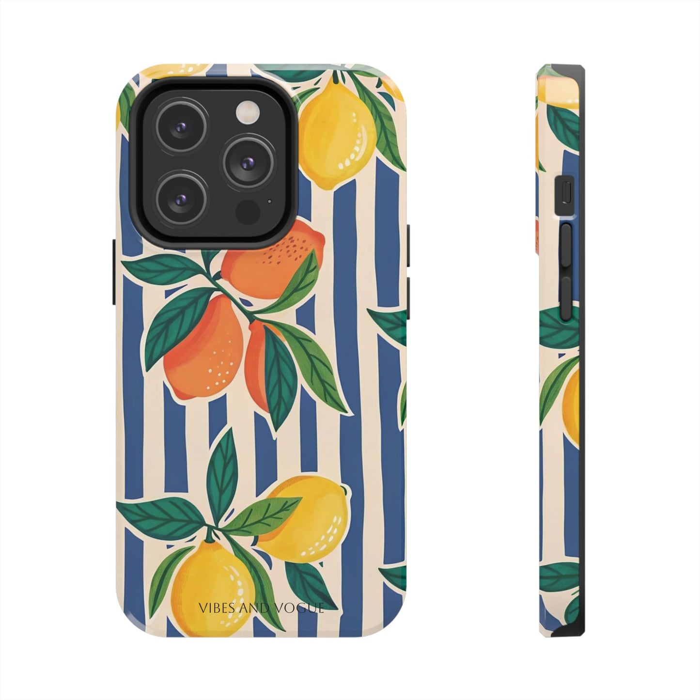Lemon & Orange Stripe Tough Phone Case — Vibrant Citrus Pattern Protective Cover